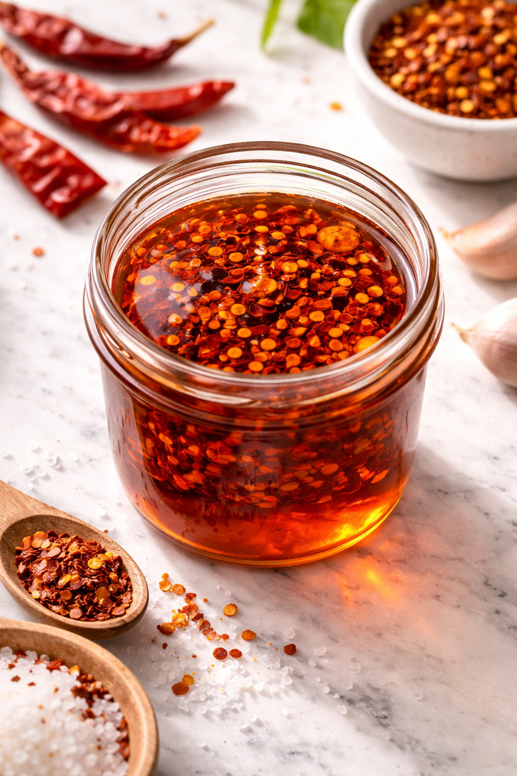 Deep red chili-infused oil showing color from chili extraction — Flavor Index Lab