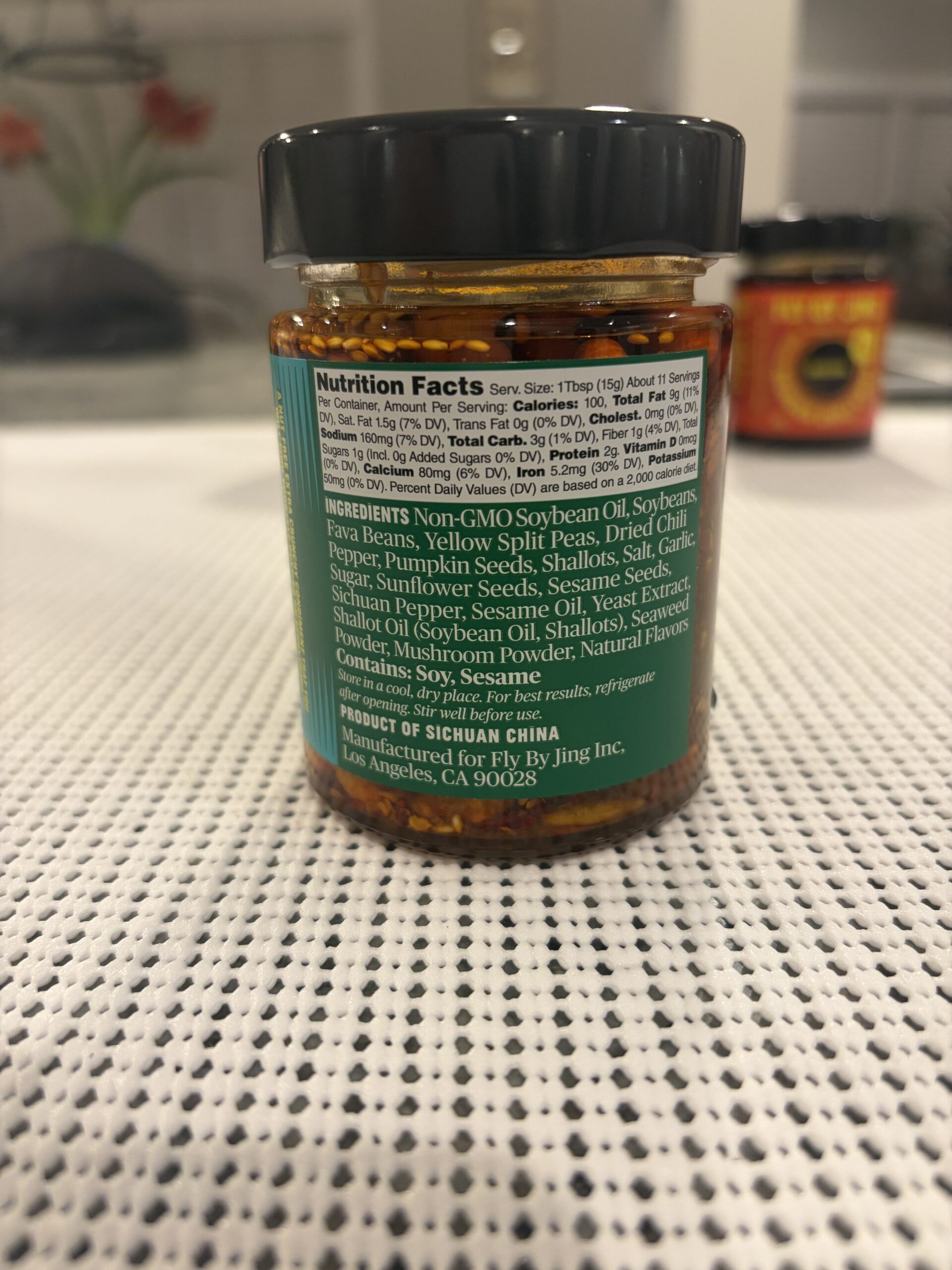 Fly By Jing Xtra Crunchy chili crisp nutrition label and ingredients — Flavor Index Lab