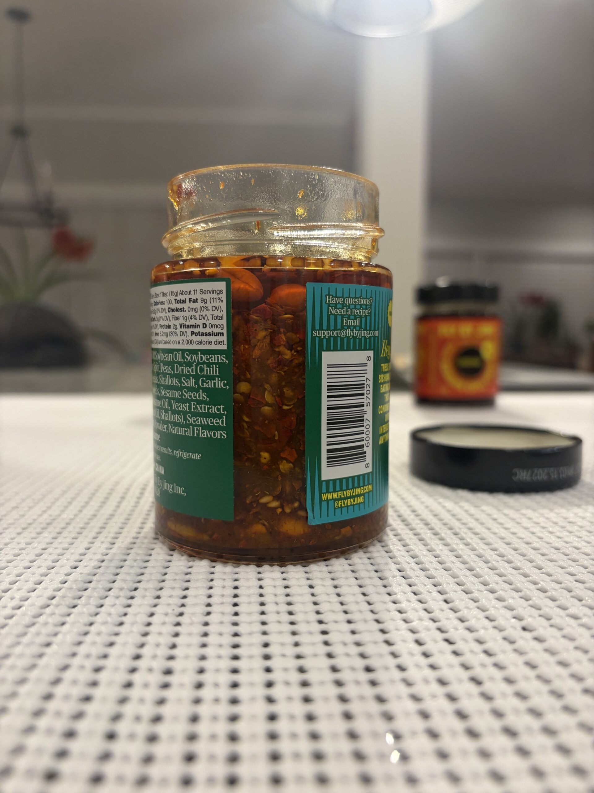 Fly By Jing Xtra Crunchy chili crisp solids and oil ratio in jar — Flavor Index Lab