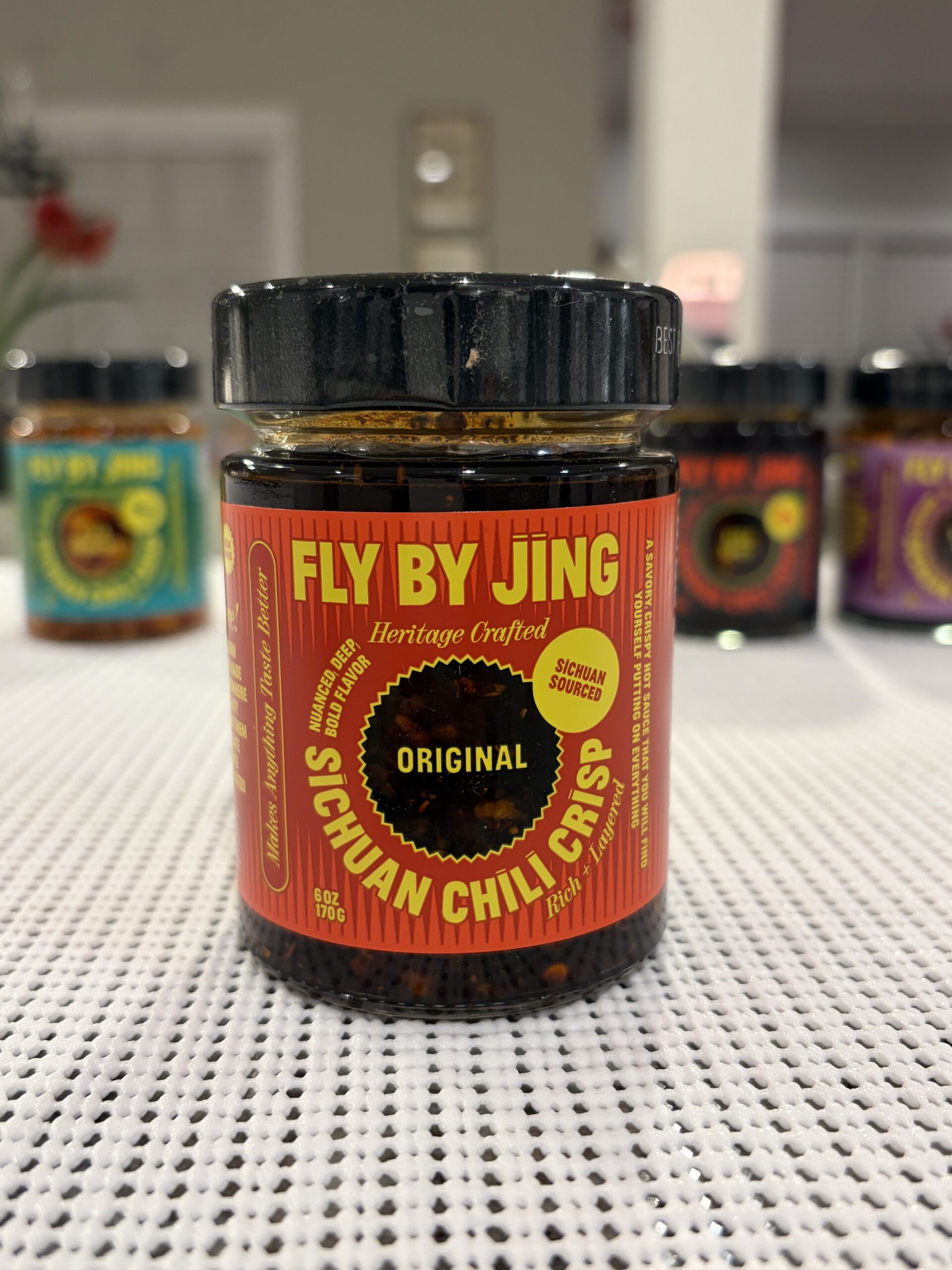Fly By Jing Chili Crisp jar front label — Flavor Index Lab
