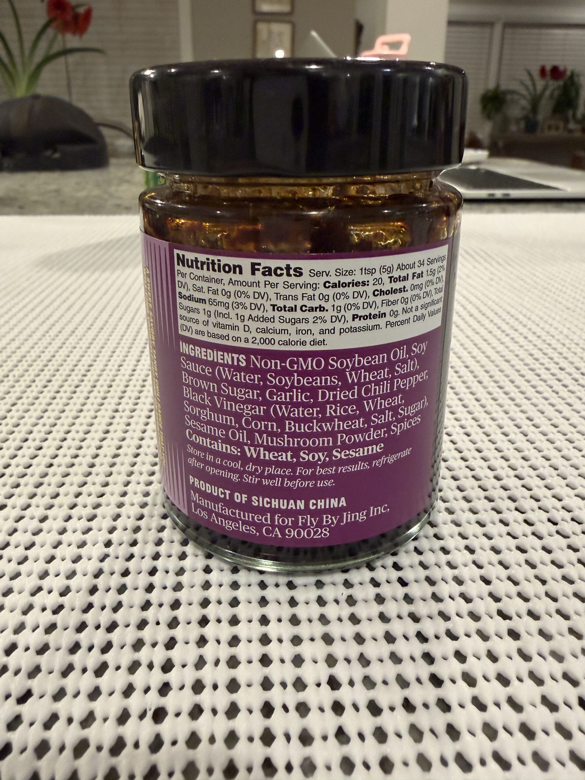 Fly By Jing Sweet and Spicy chili sauce ingredients and nutrition label — Flavor Index Lab