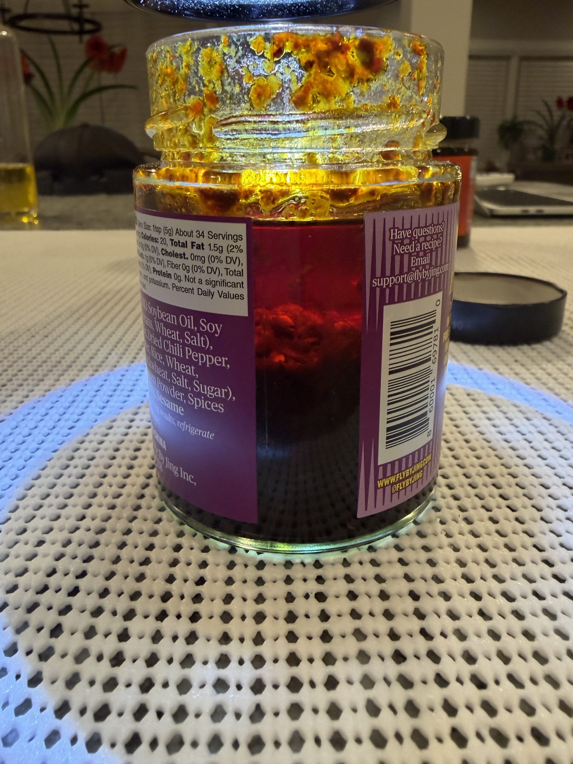 Fly By Jing Sweet and Spicy chili sauce oil and solids settlement — Flavor Index Lab