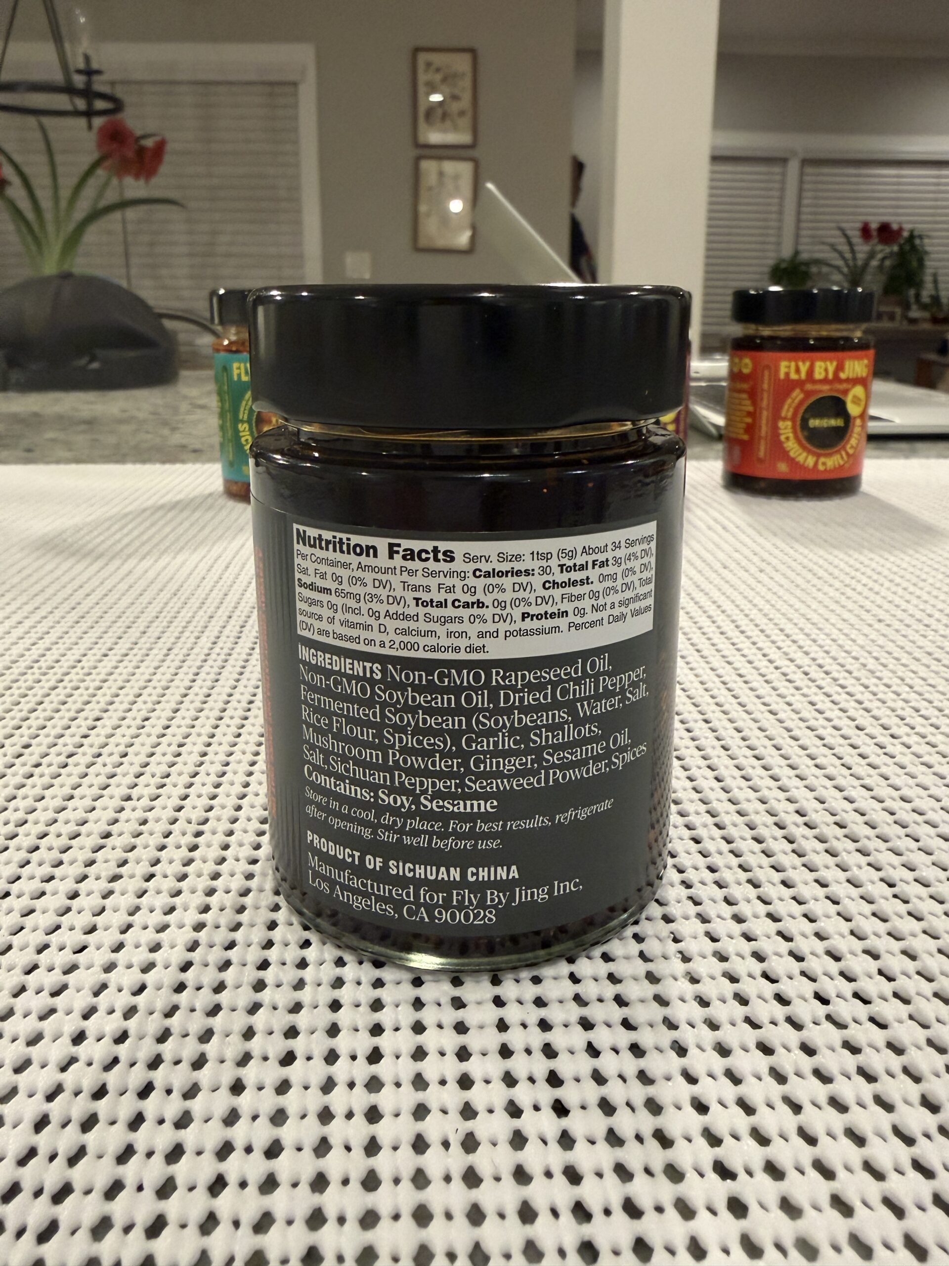 Fly By Jing Xtra Spicy chili crisp nutrition and ingredient label — Flavor Index Lab