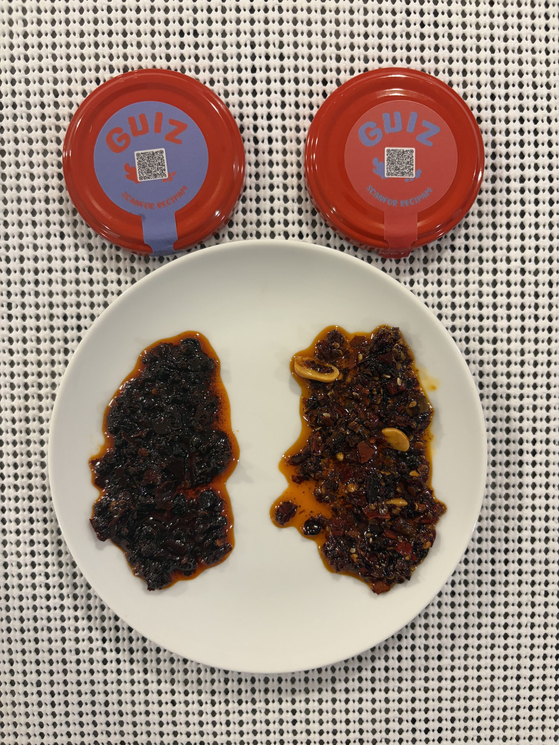 GUIZ Original vs Black Bean chili crisp open jars showing texture difference — Flavor Index Lab