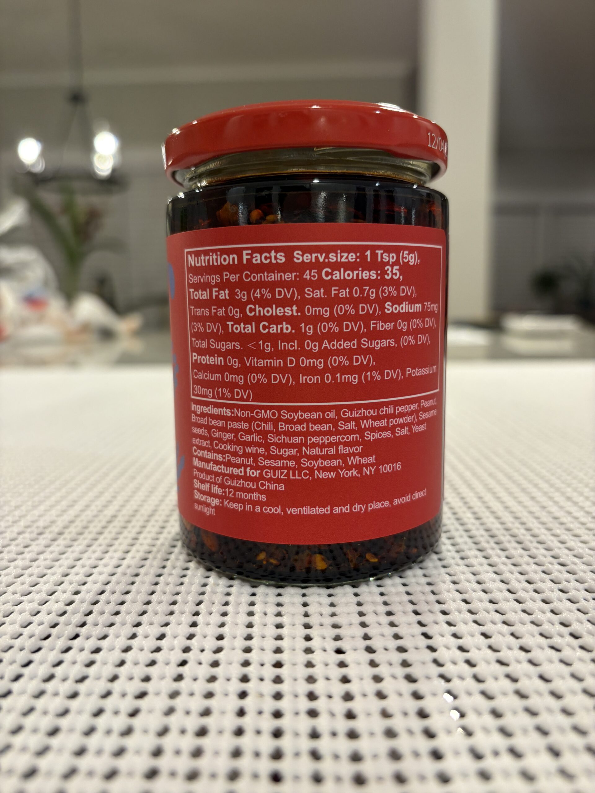 GUIZ chili crisp nutrition facts panel — Flavor Index Lab
