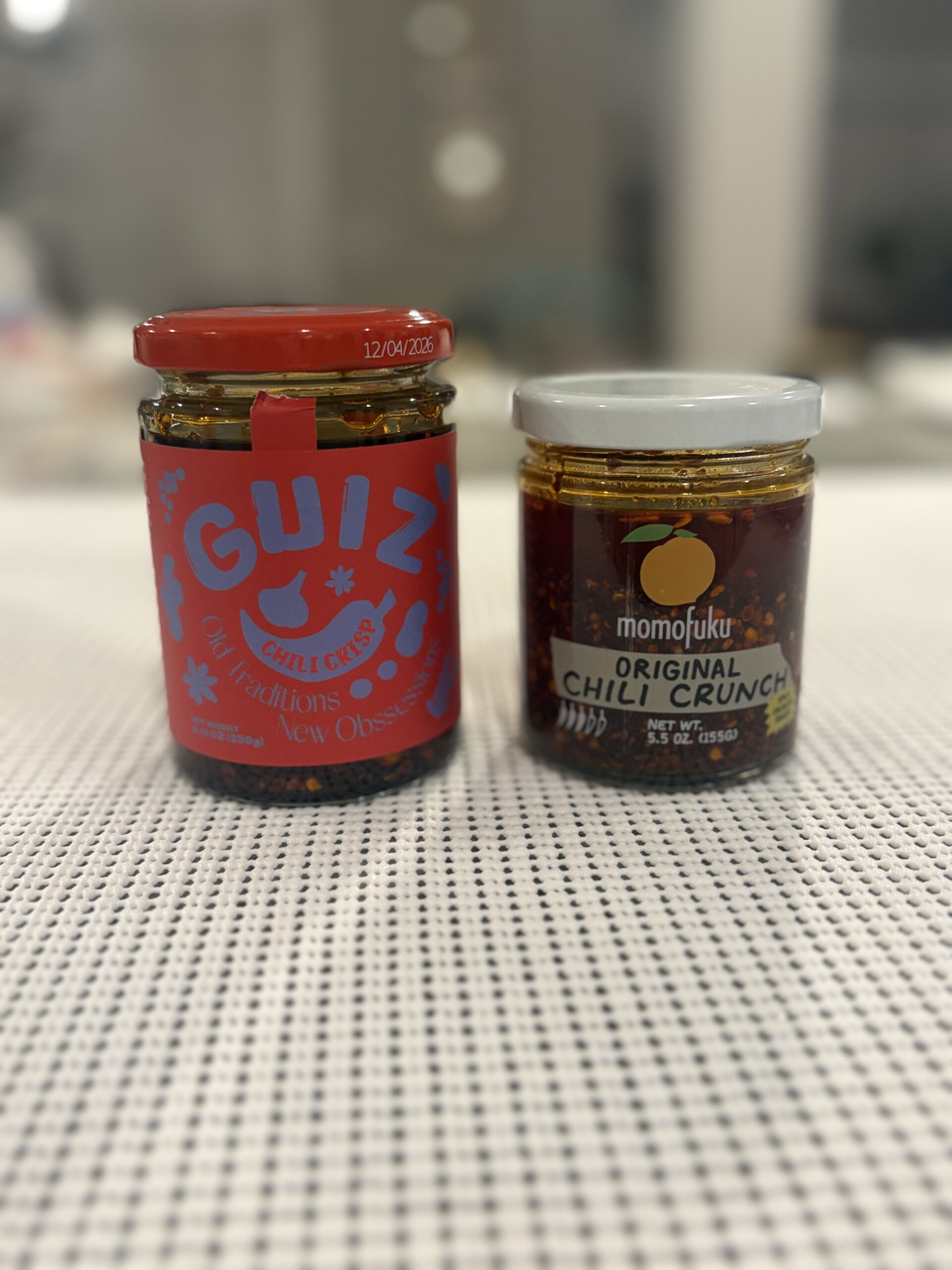 GUIZ and Momofuku chili crisp jars side by side — Flavor Index Lab