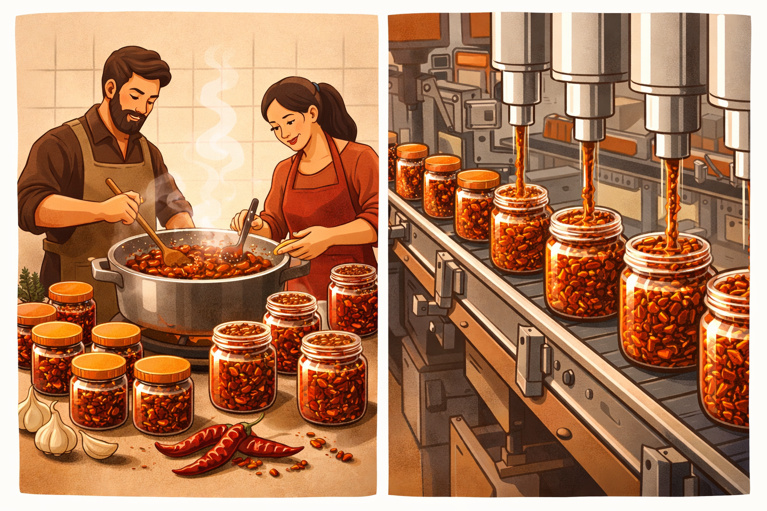Commercial chili crisp production — small batch versus factory scale — Flavor Index Lab