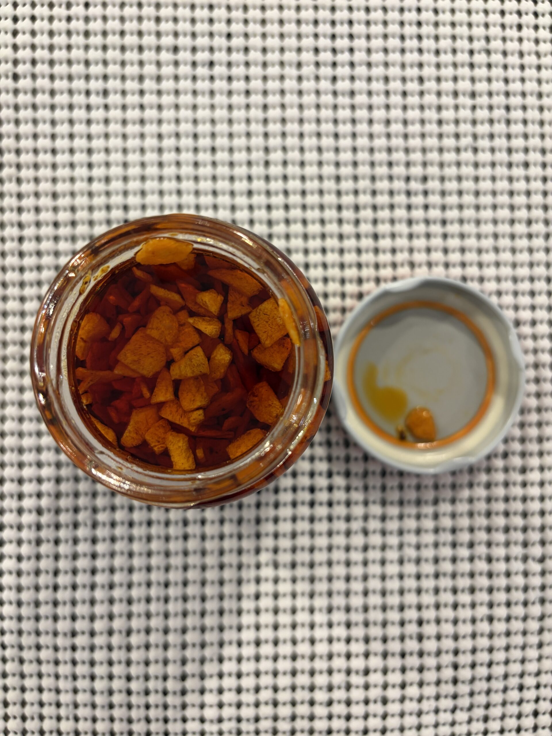 Momoya Rayu chili oil open jar showing garlic and chili flakes — Flavor Index Lab