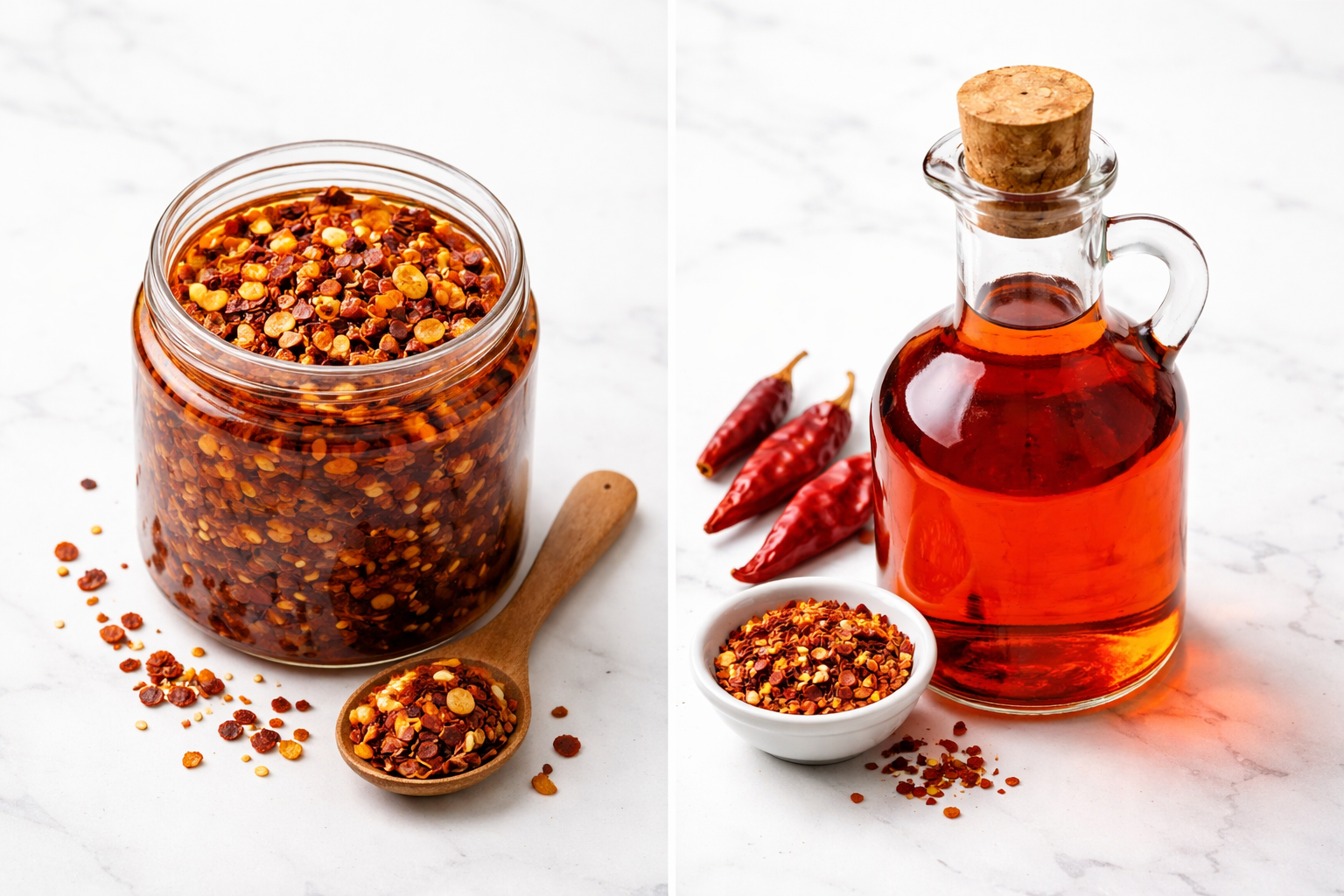Chili crisp vs chili oil side by side showing texture difference — Flavor Index Lab