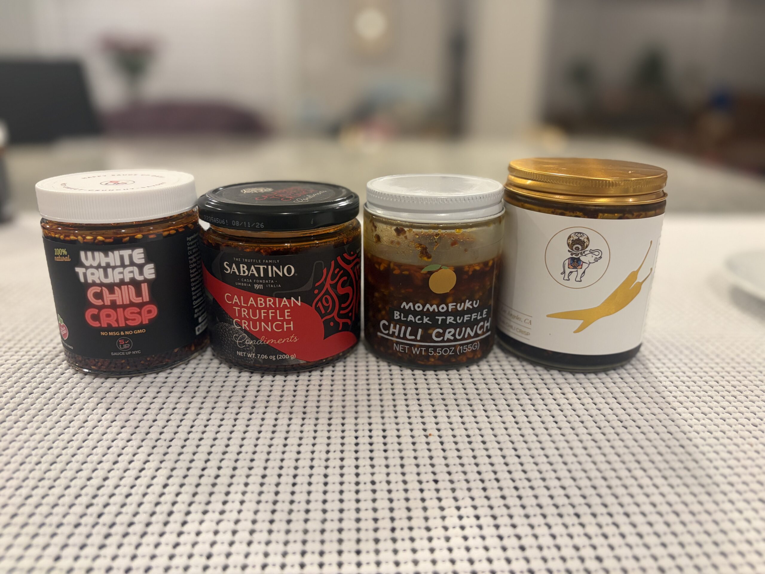 Best truffle chili crisp — four jars lined up for comparison — Flavor Index Lab