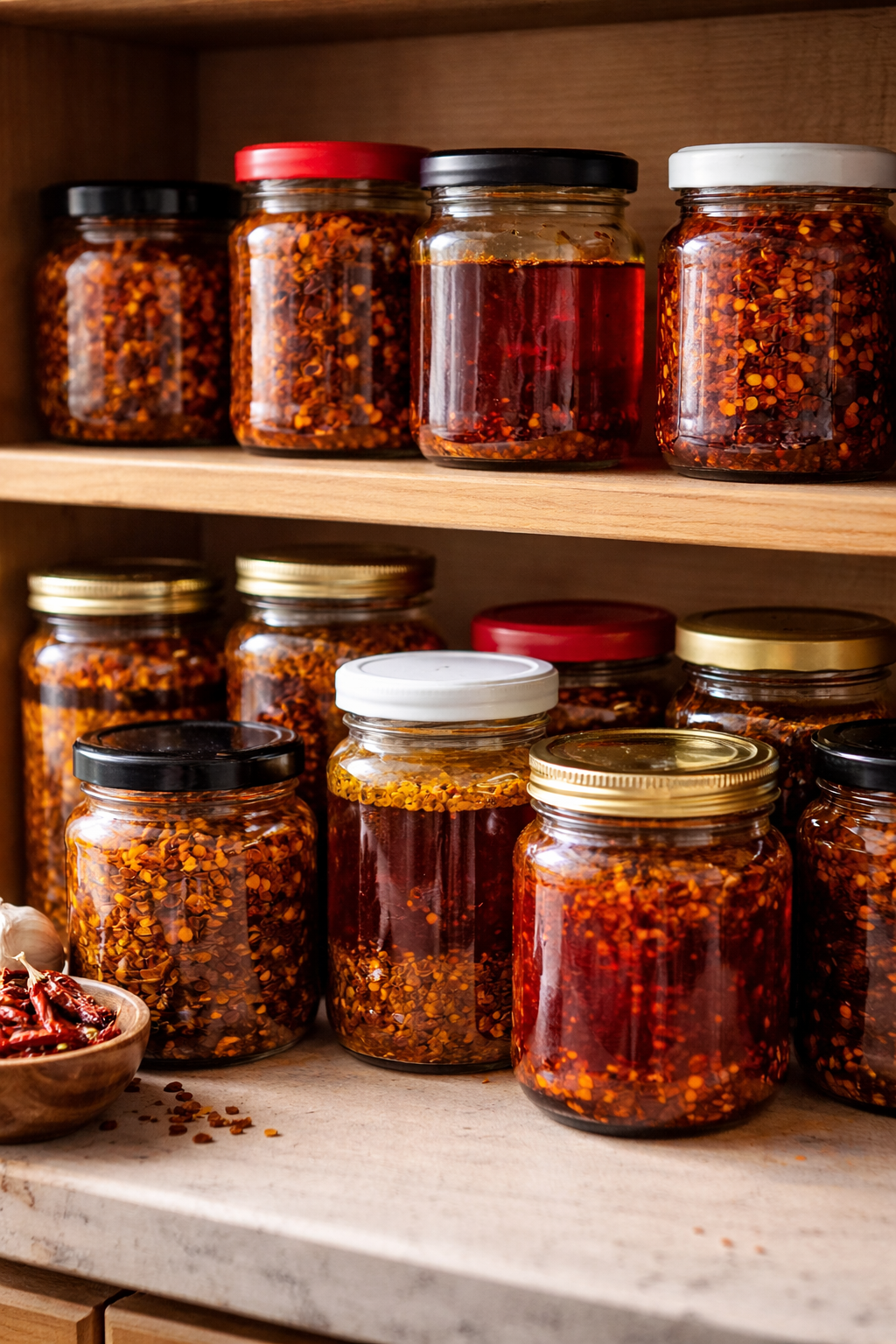Chili crisp and chili oil jars on a shelf — brands compared side by side — Flavor Index Lab