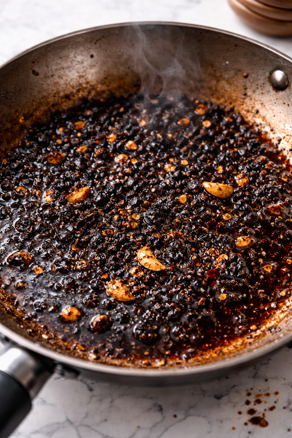 Burned garlic bits — what happens when chili crisp solids overheat — Flavor Index Lab