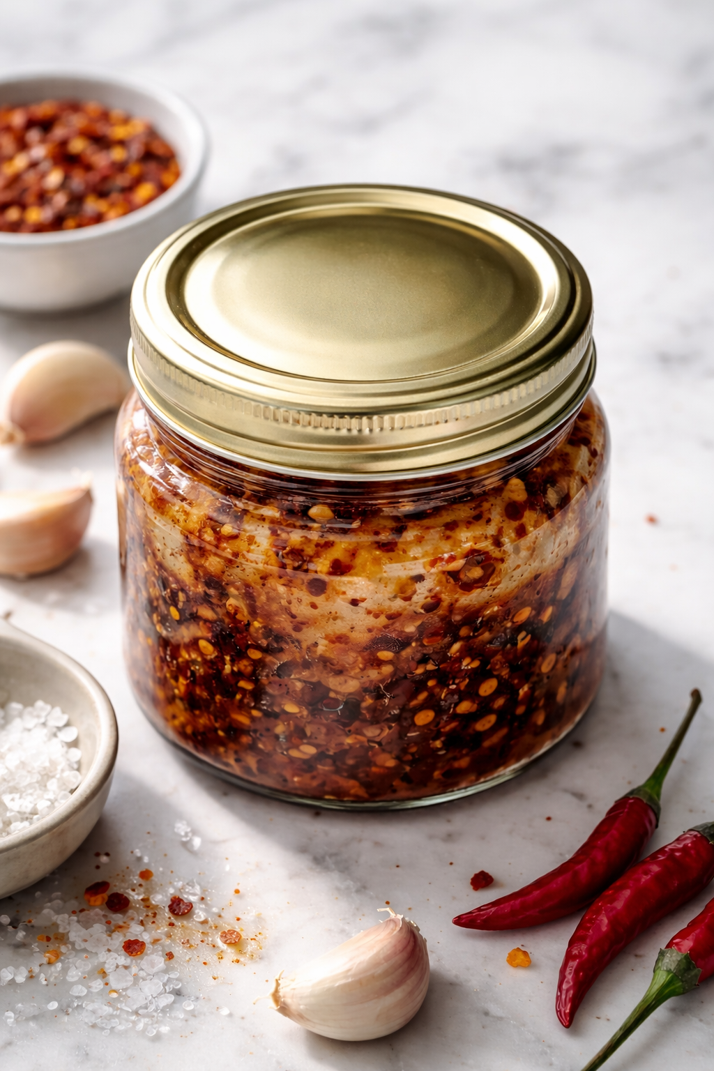 Sealed chili crisp jar with airtight lid preventing oxidation — Flavor Index Lab