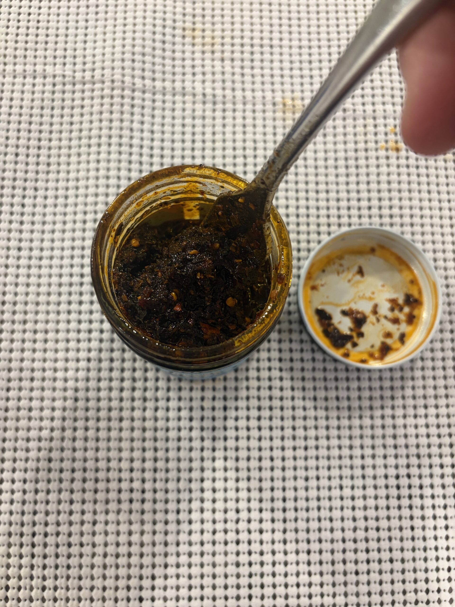 Don Chilio Árbol salsa macha after stirring . Flavor Index Lab