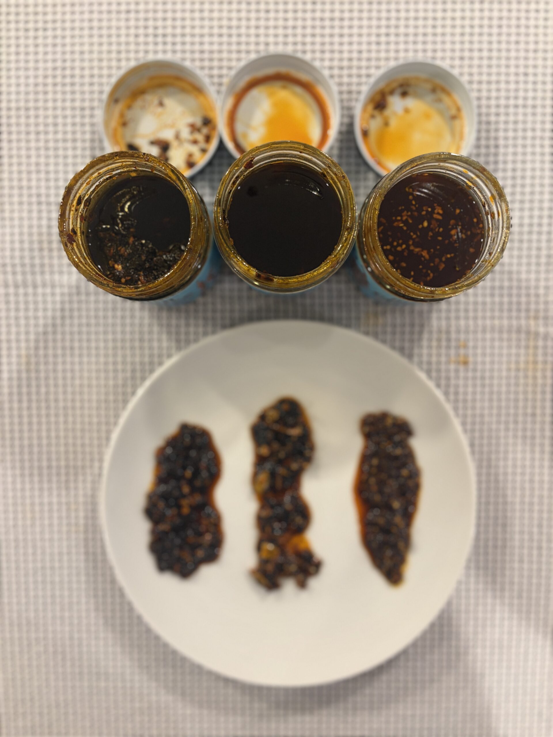 Don Chilio salsa macha jars open top-down showing solids and oil — Flavor Index Lab