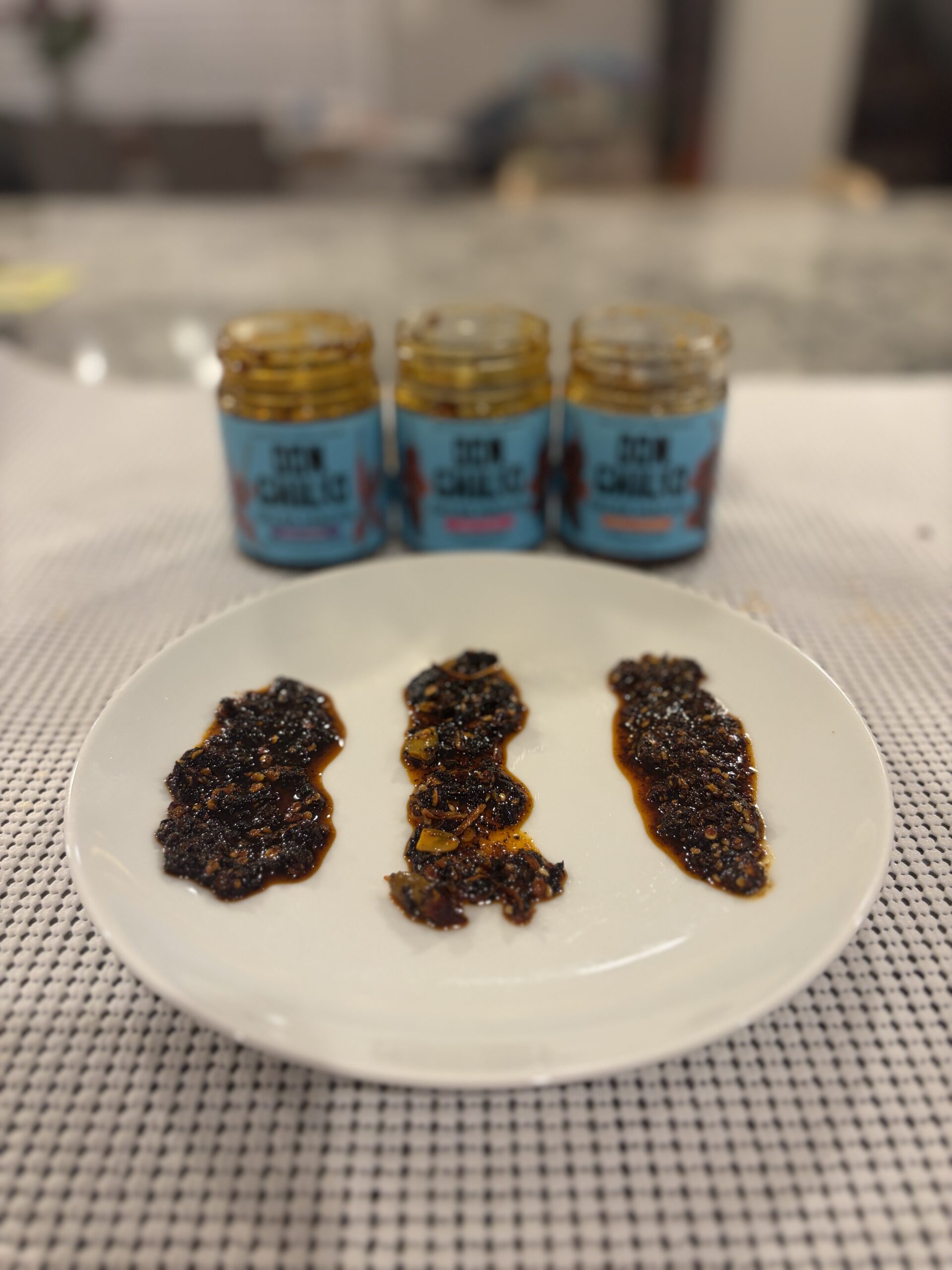 Don Chilio salsa macha varieties plated side by side — Flavor Index Lab