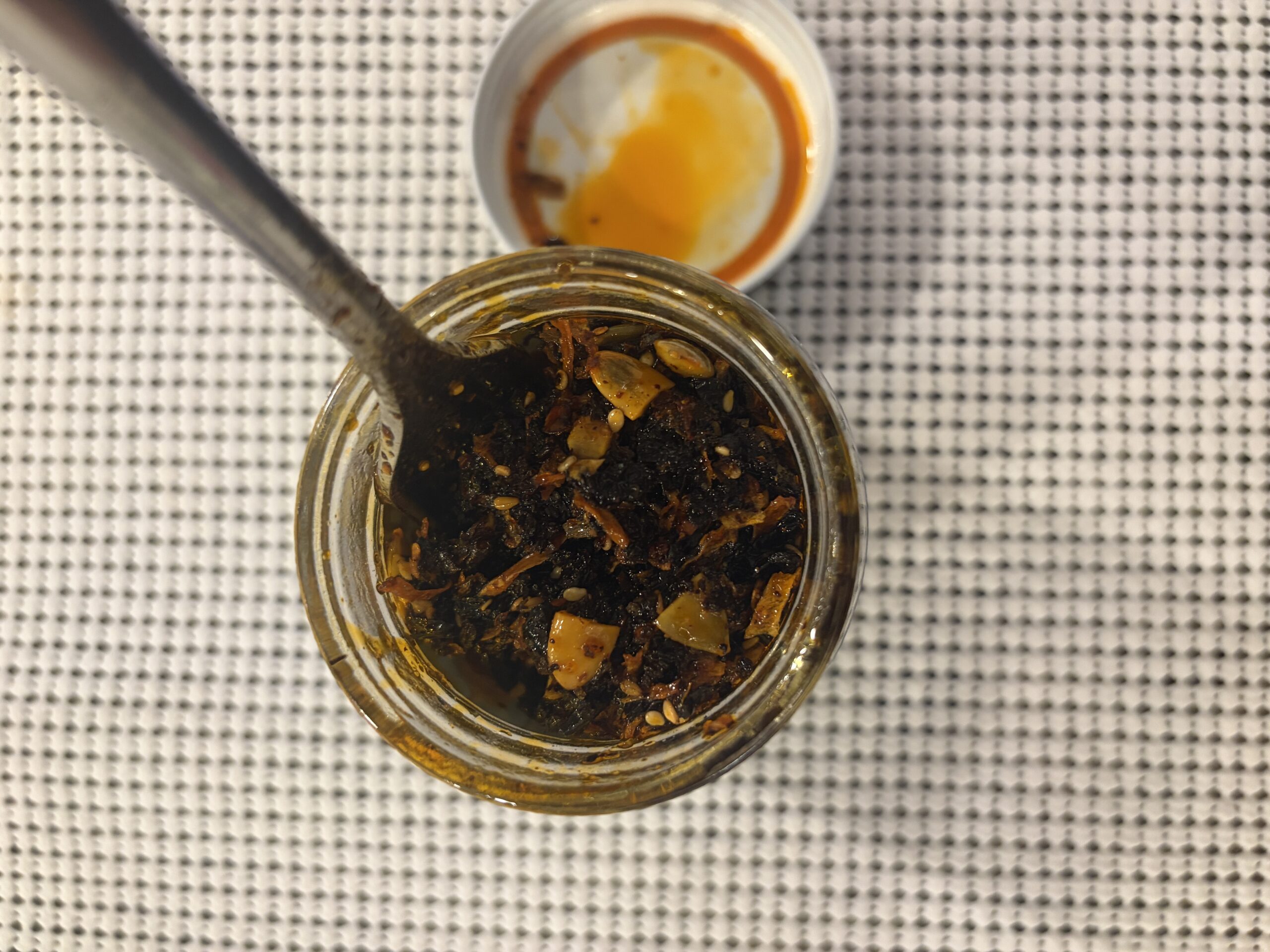 Don Chilio Morita salsa macha after stirring . Flavor Index Lab