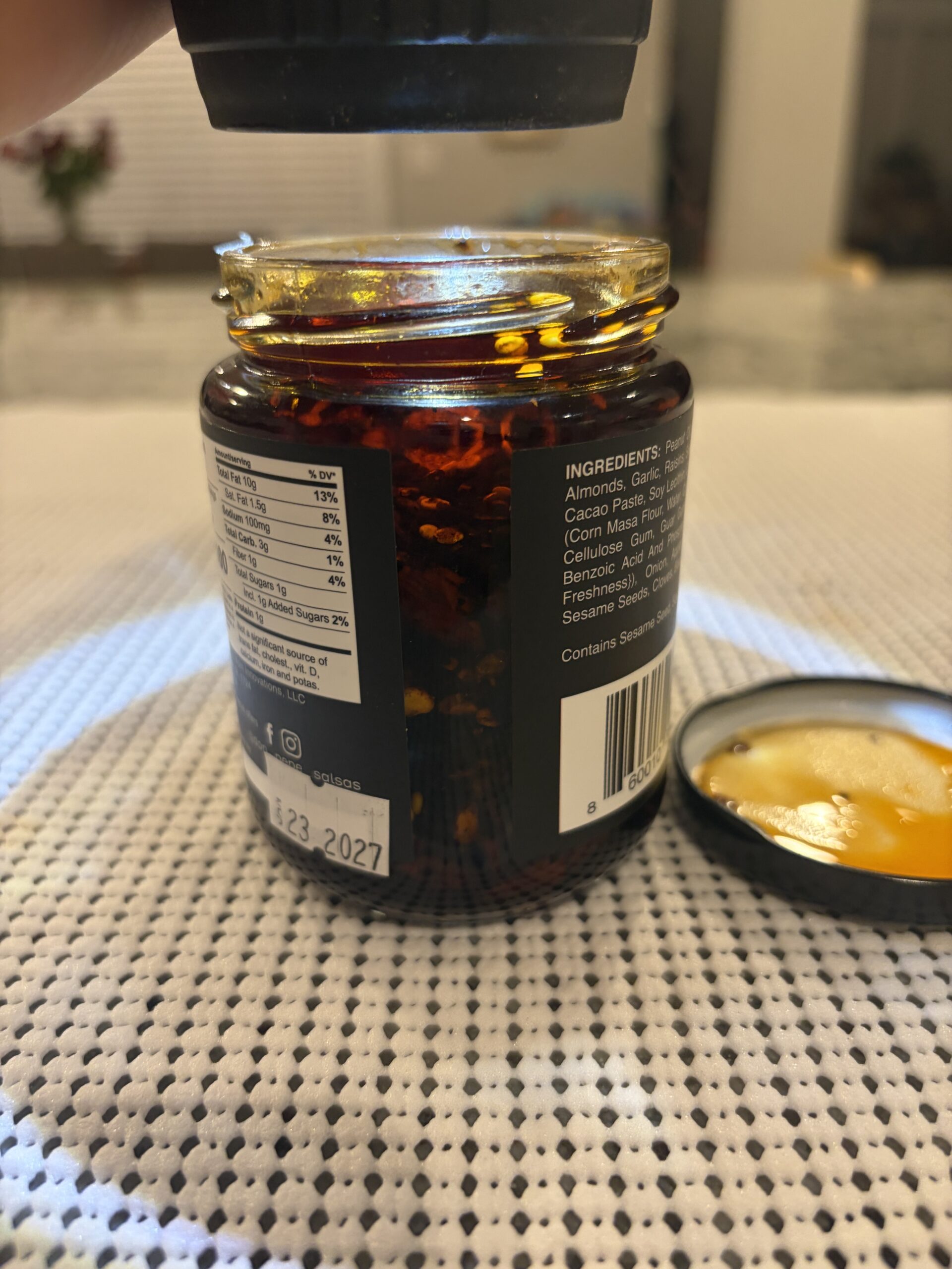 Don Pepe salsa macha oil and chili settlement in jar — Flavor Index Lab