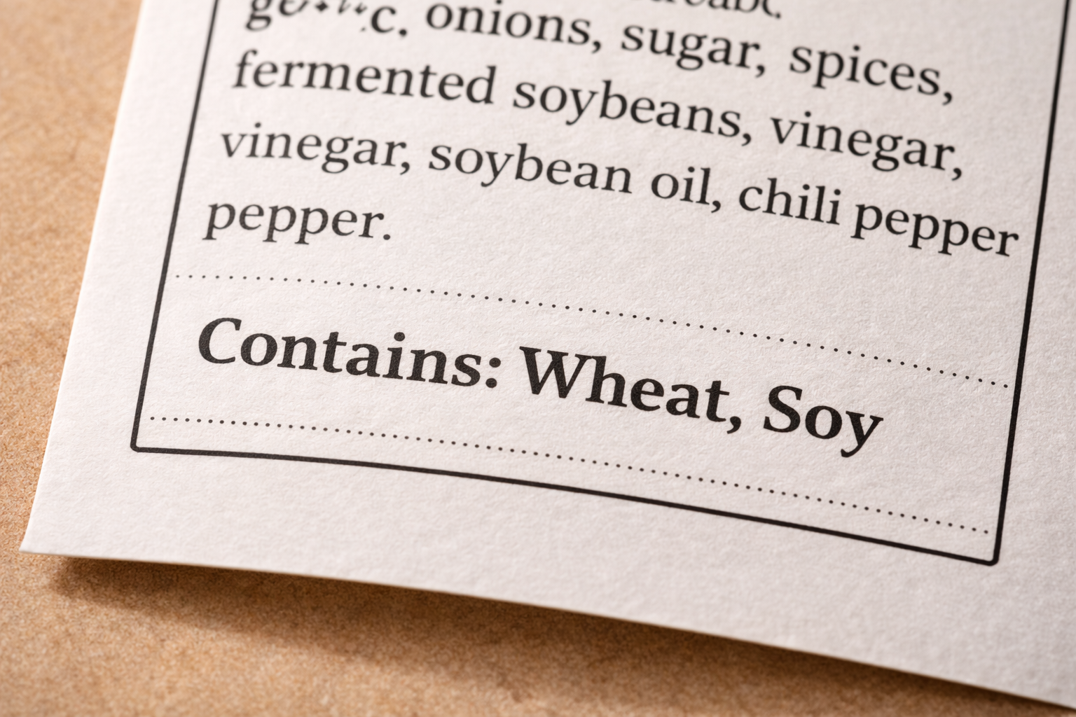Food allergen label showing Contains statement for gluten identification — Flavor Index Lab