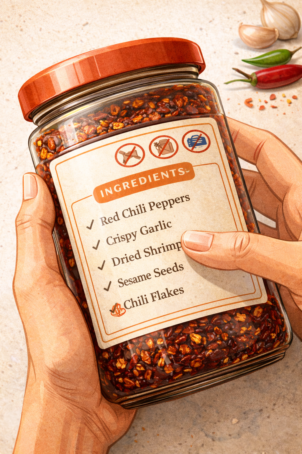 Reading a chili crisp ingredient label to check vegan status — Flavor Index Lab