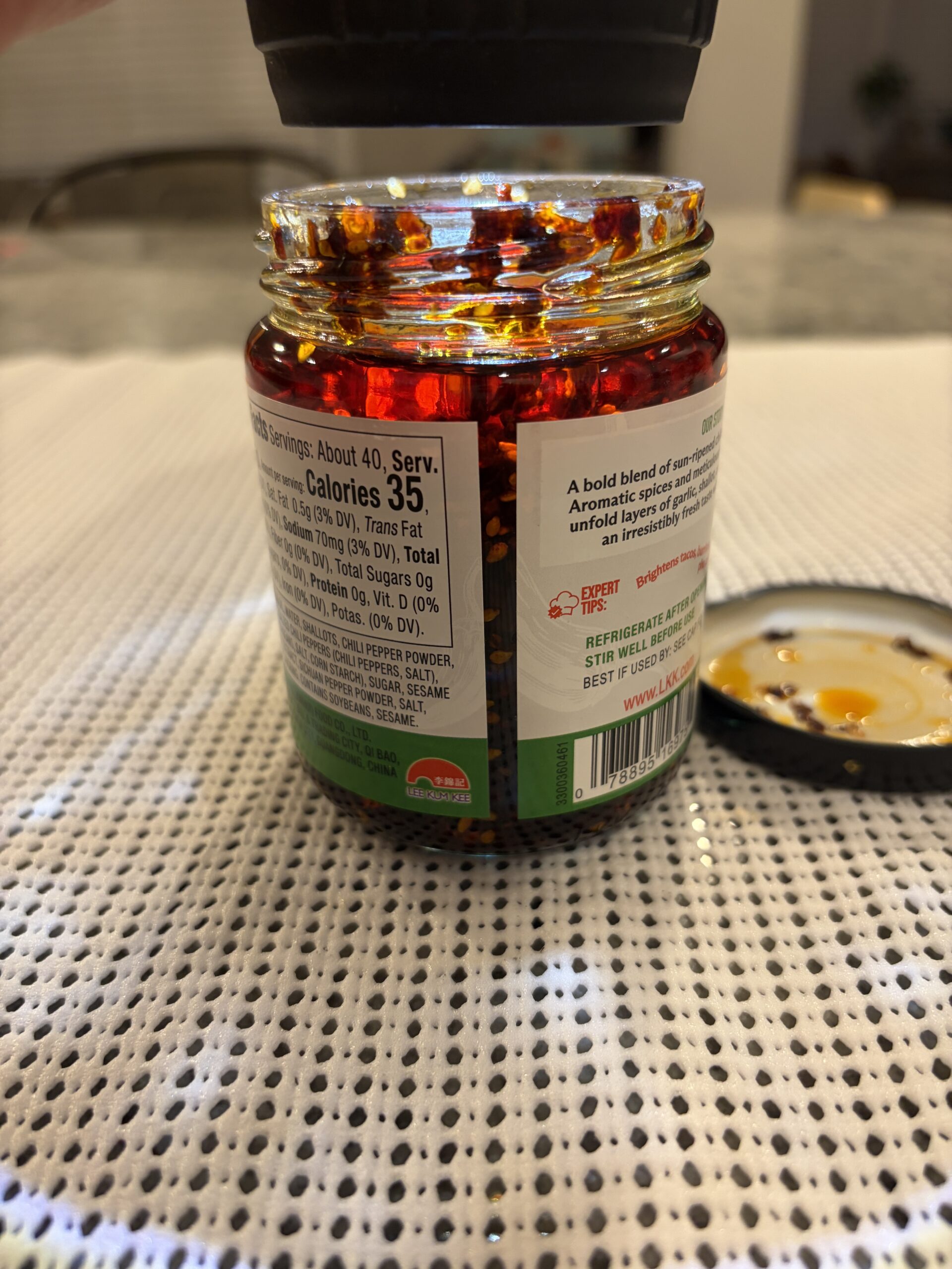 Lee Kum Kee cilantro chili crisp label and settlement — Flavor Index Lab
