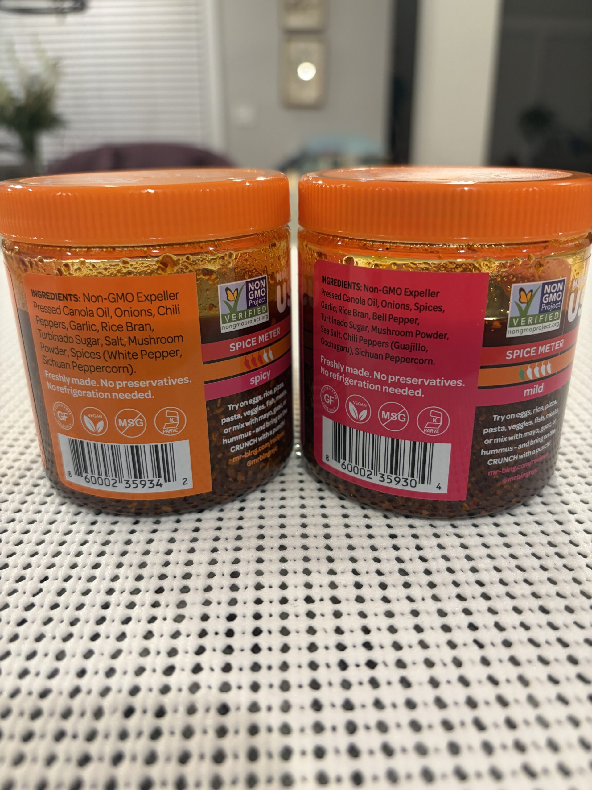 Mr. Bing chili crisp spicy and mild ingredient labels compared — Flavor Index Lab