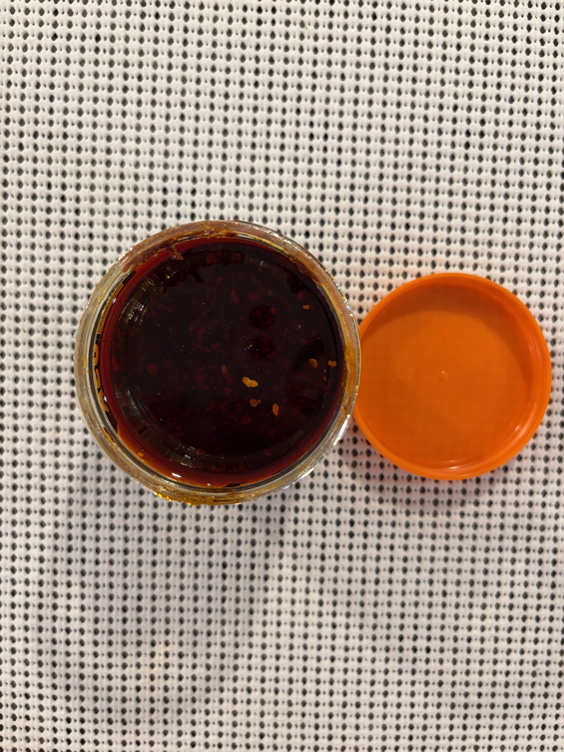 Mr. Bing mild chili crisp open jar top-down — Flavor Index Lab