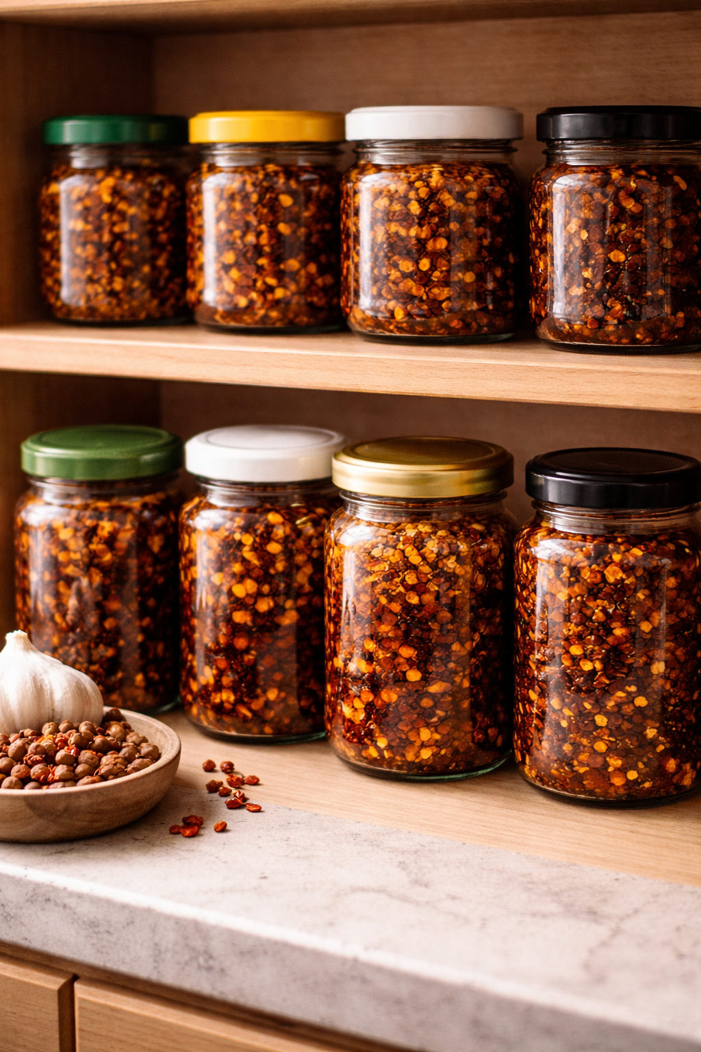 Chili crisp jar on a pantry shelf — how to store it properly — Flavor Index Lab