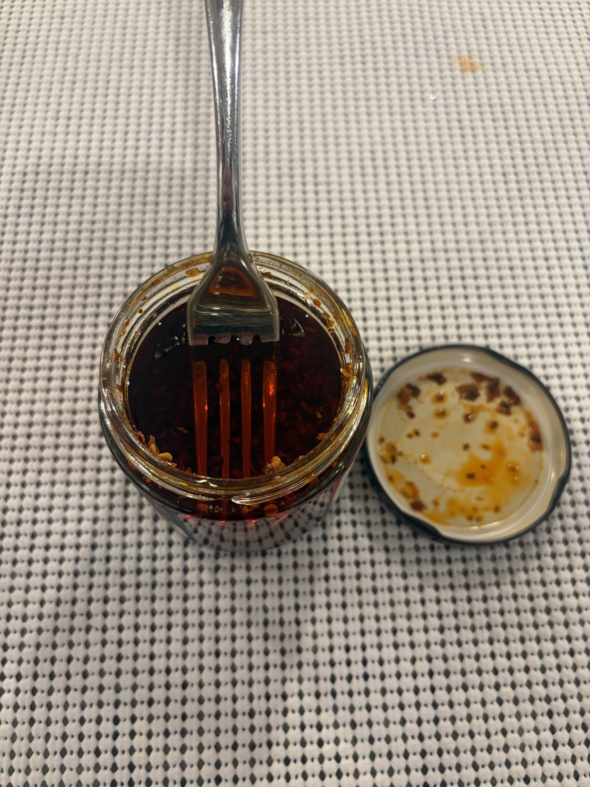 Fork resting on Sabatino Calabrian Truffle Crunch solids — Flavor Index Lab