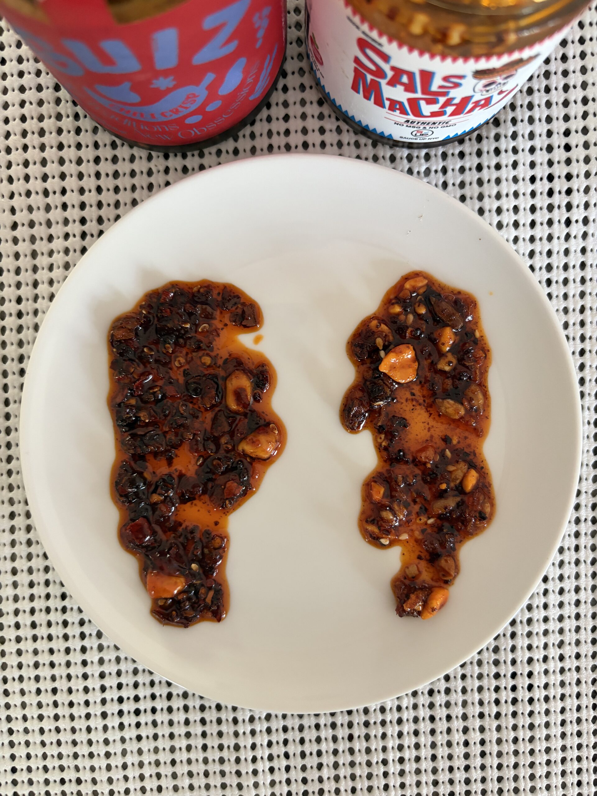 Salsa macha vs chili crisp texture comparison on plate — Flavor Index Lab