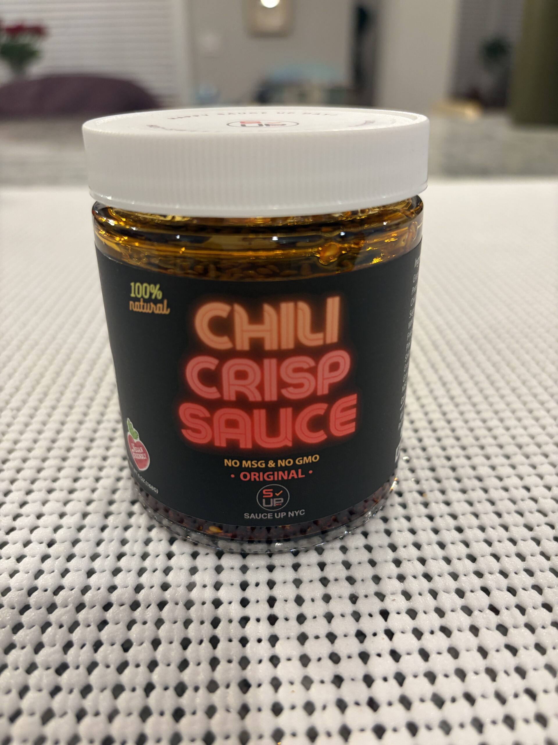 Sauce Up chili crisp review — jar front label — Flavor Index Lab