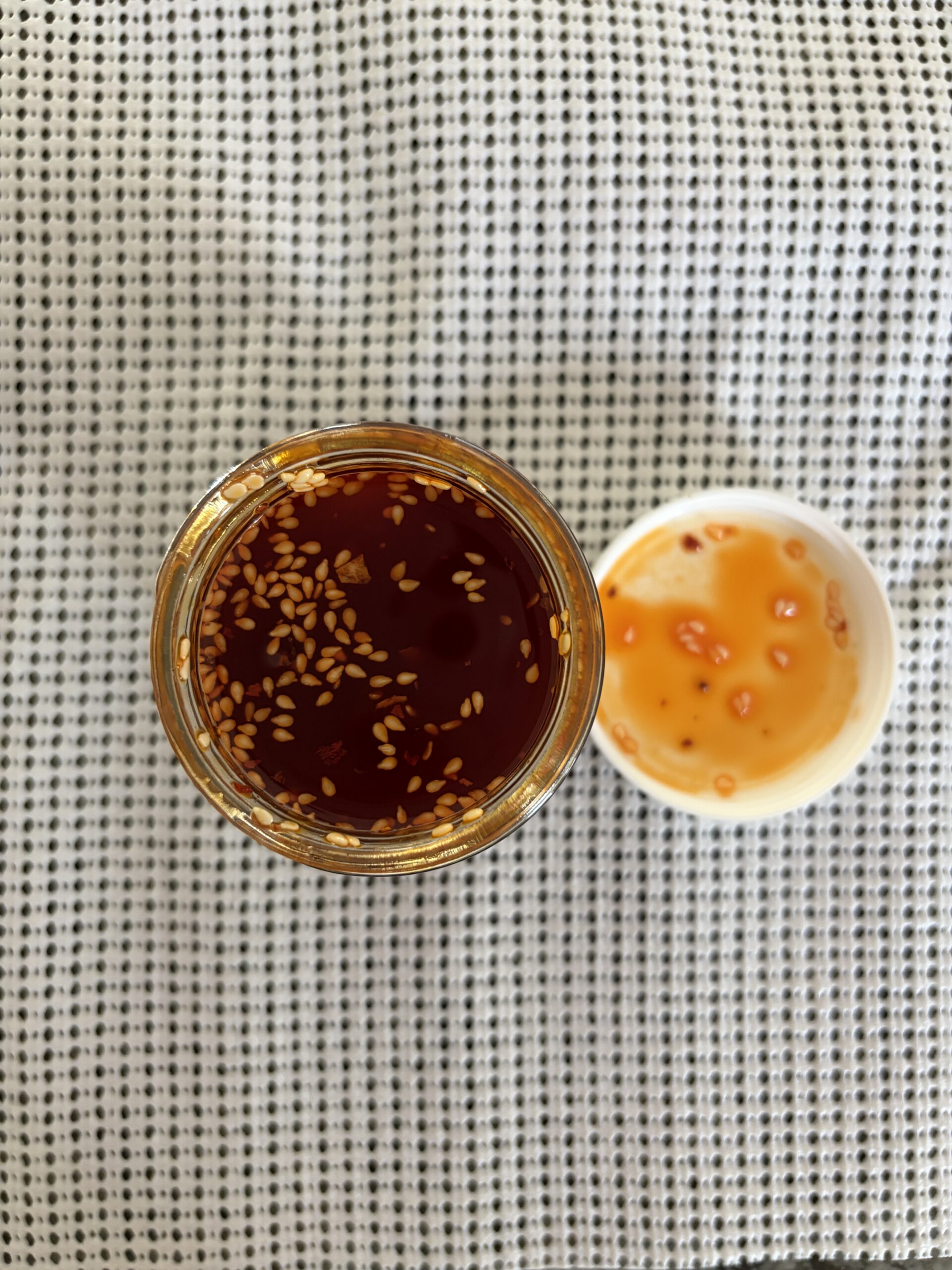 Sauce Up Pineapple Mango salsa macha open jar showing peanuts and chili bits — Flavor Index Lab