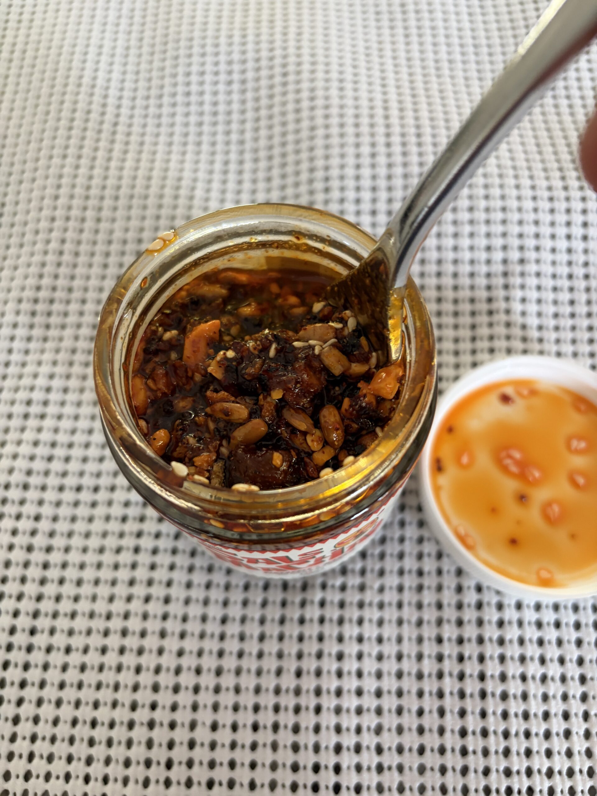 Sauce Up Pineapple Mango salsa macha stirred showing thick texture — Flavor Index Lab