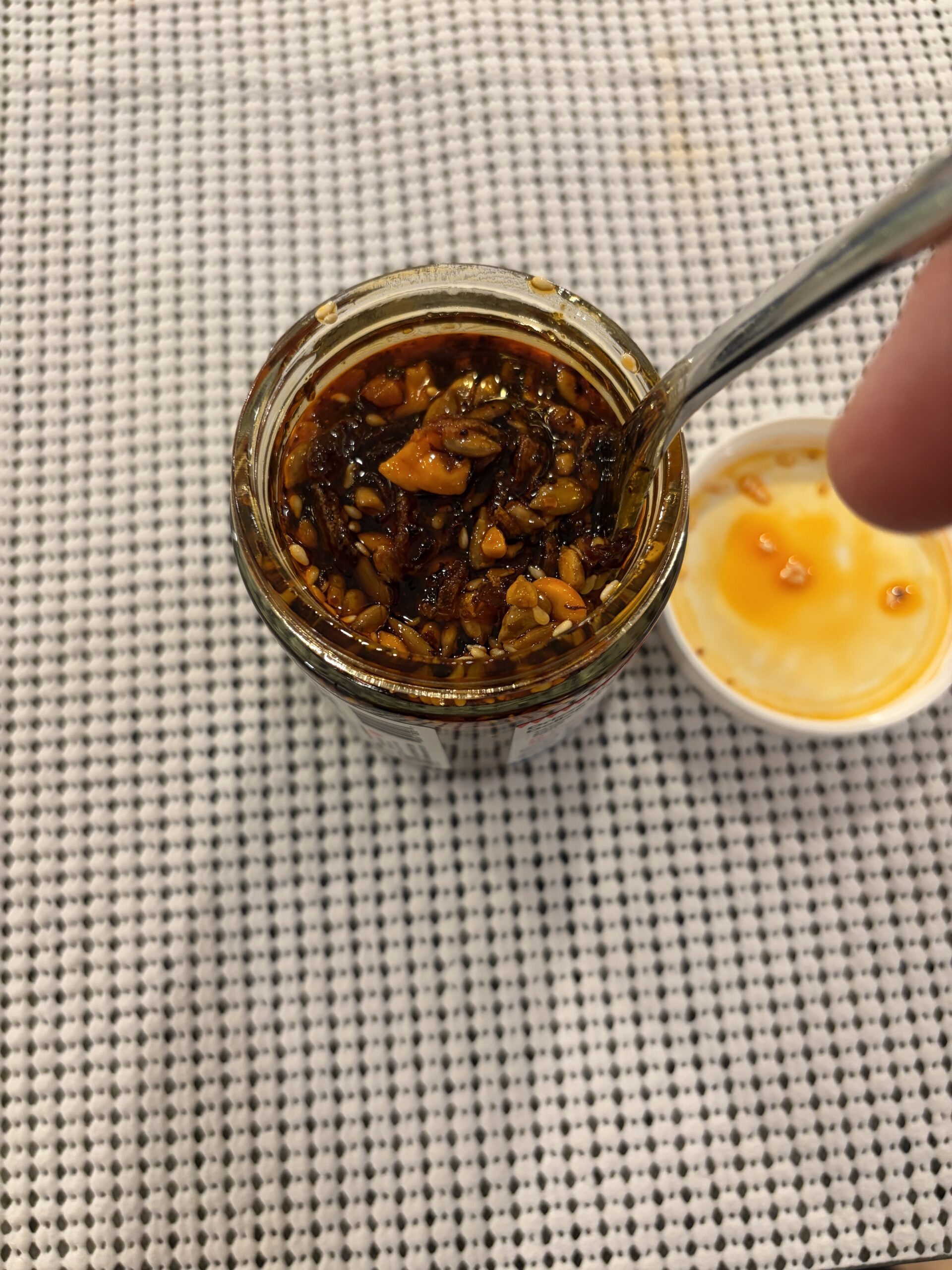 Sauce Up salsa macha second fork pull with seeds and oil — Flavor Index Lab