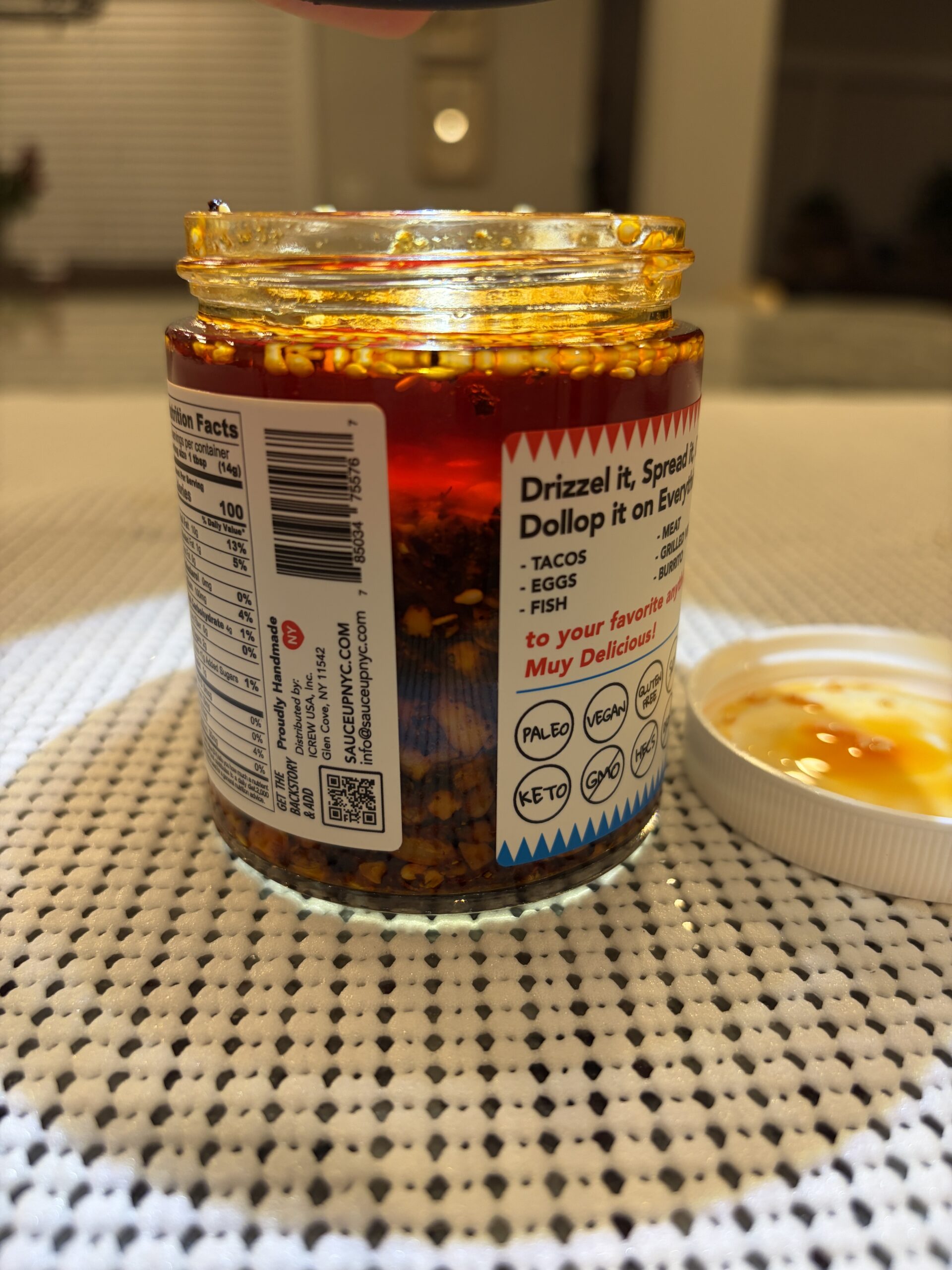 Sauce Up salsa macha oil and chili settlement in jar — Flavor Index Lab