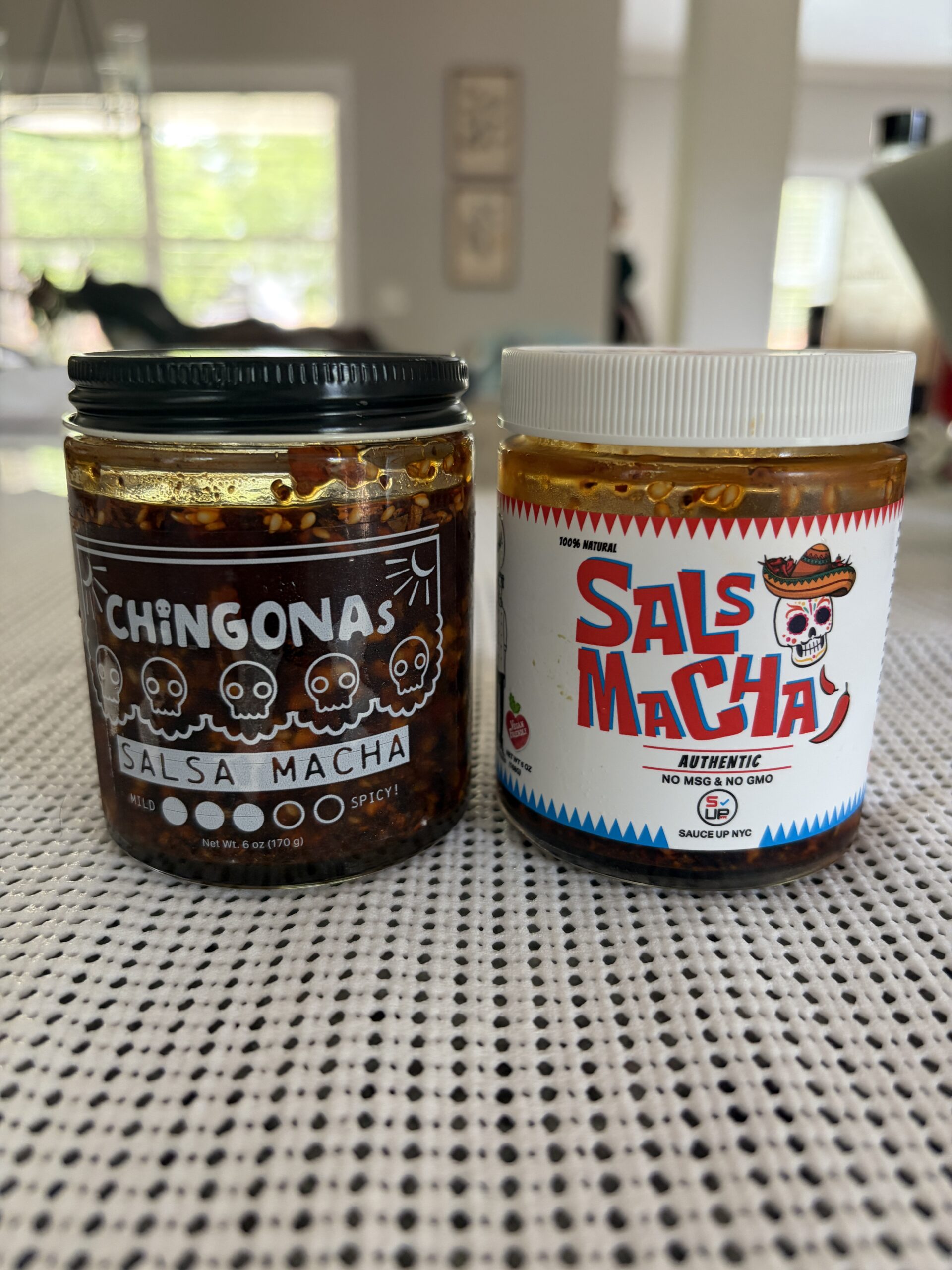 Sauce Up vs CHiNGONAs salsa macha jars side by side — Flavor Index Lab