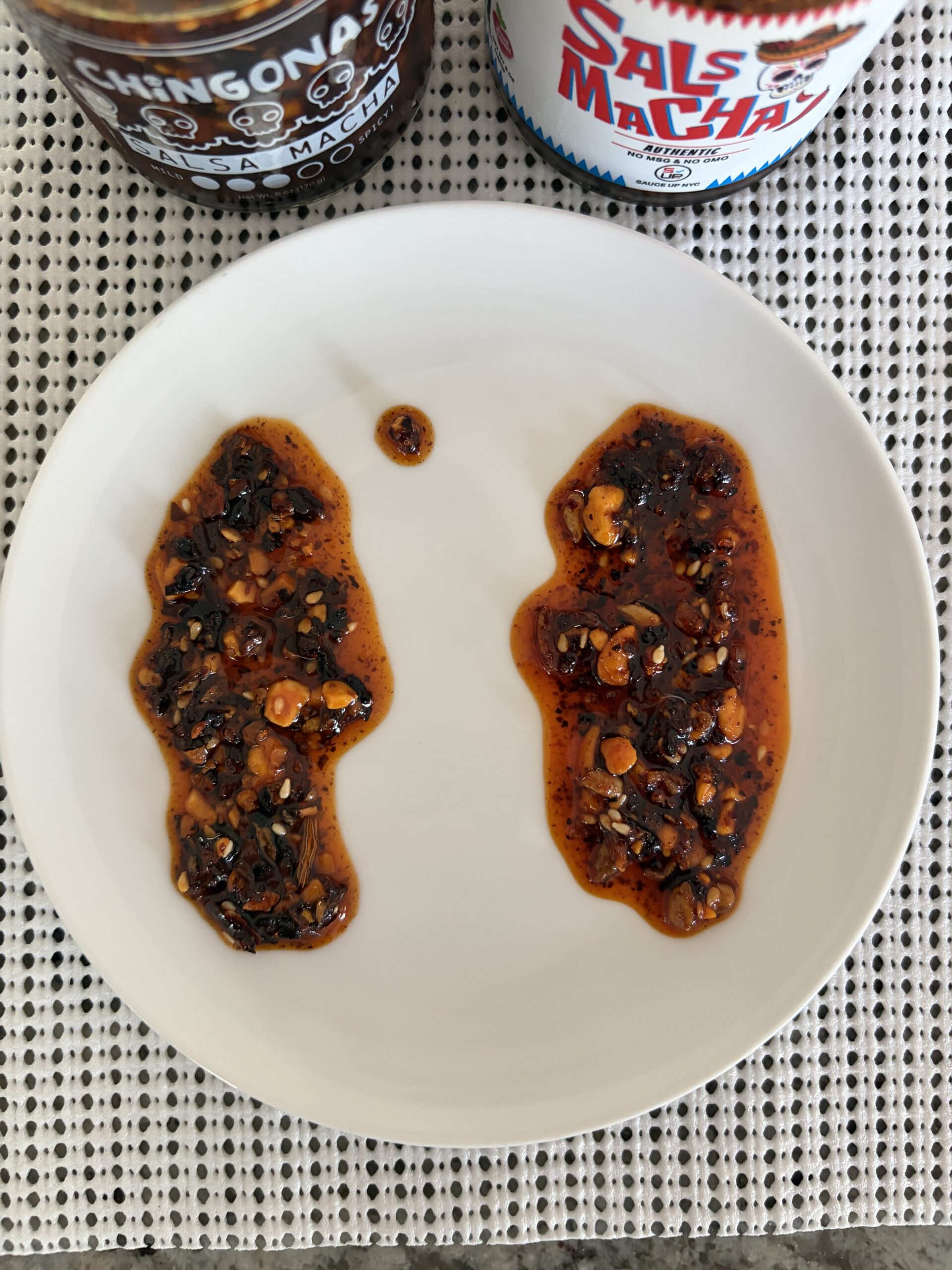 Sauce Up vs CHiNGONAs salsa macha texture comparison — Flavor Index Lab