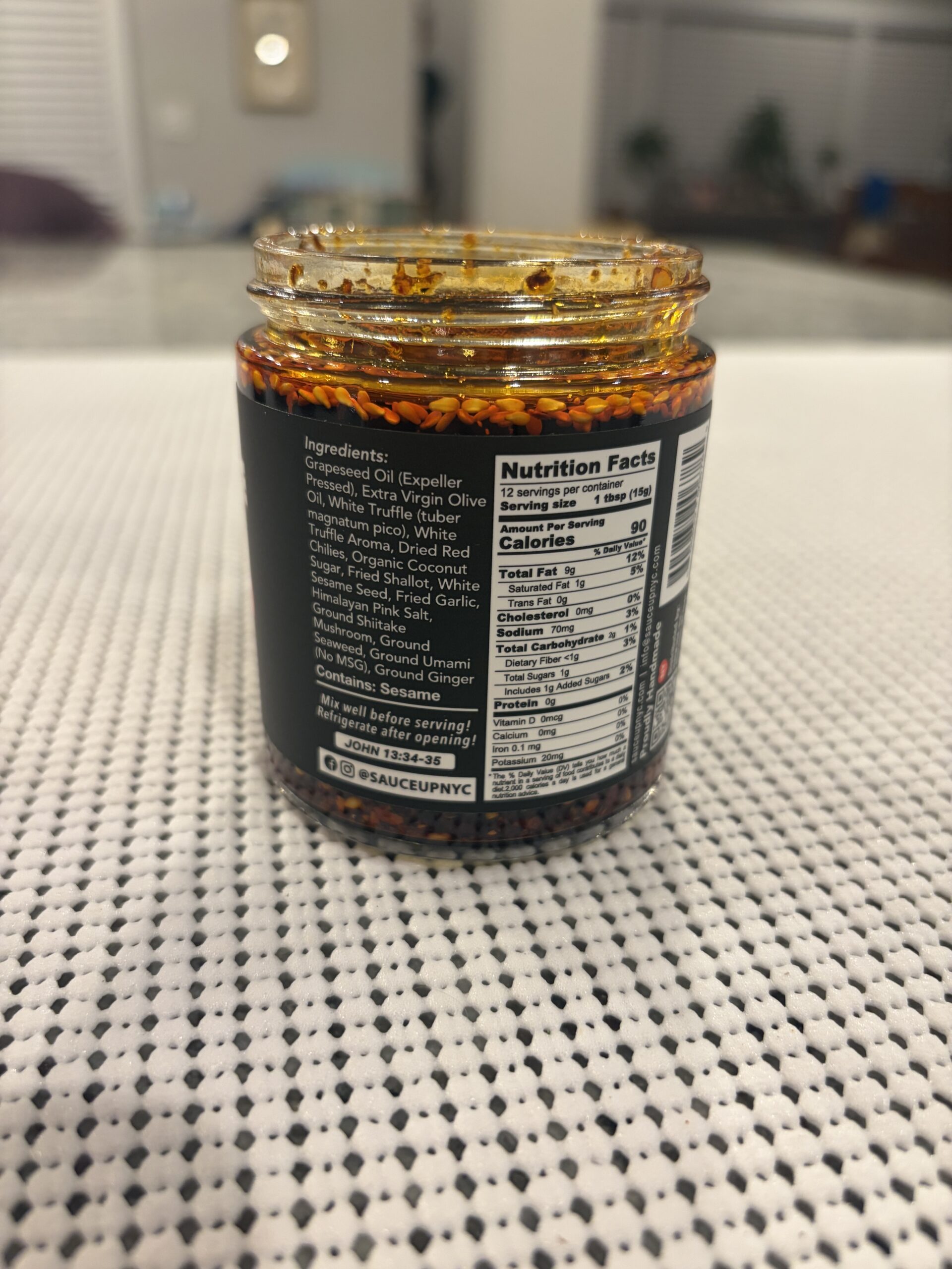 Sauce Up White Truffle chili crisp nutrition panel — Flavor Index Lab