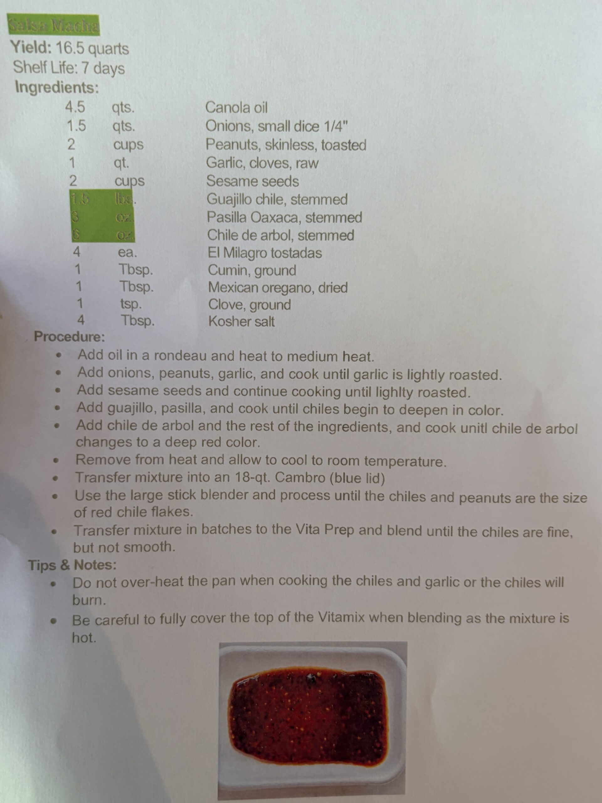 Superica salsa macha restaurant recipe card with full ingredient list — Flavor Index Lab