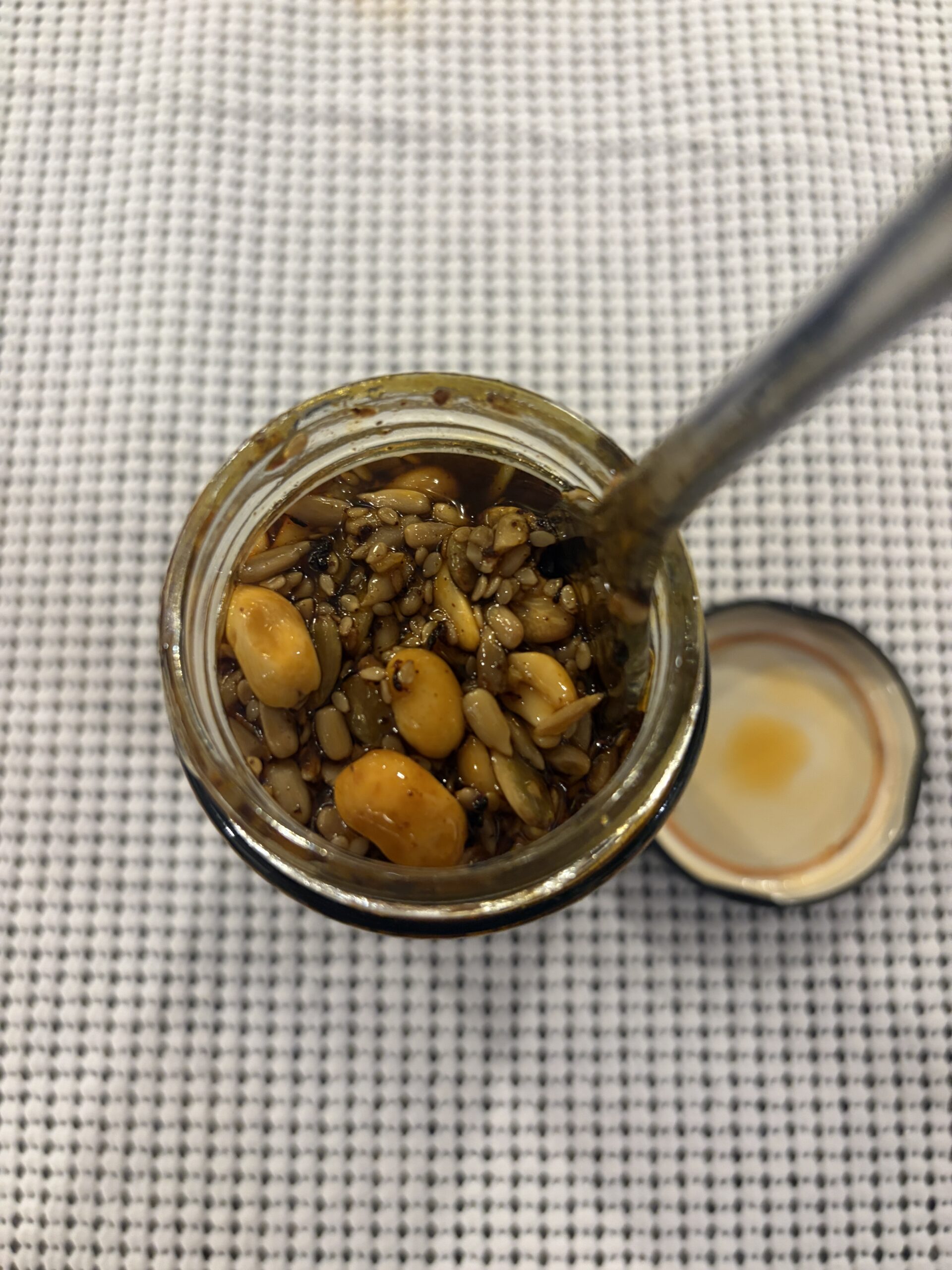 Tia Lupita Savory Peanut salsa macha after stirring — Flavor Index Lab