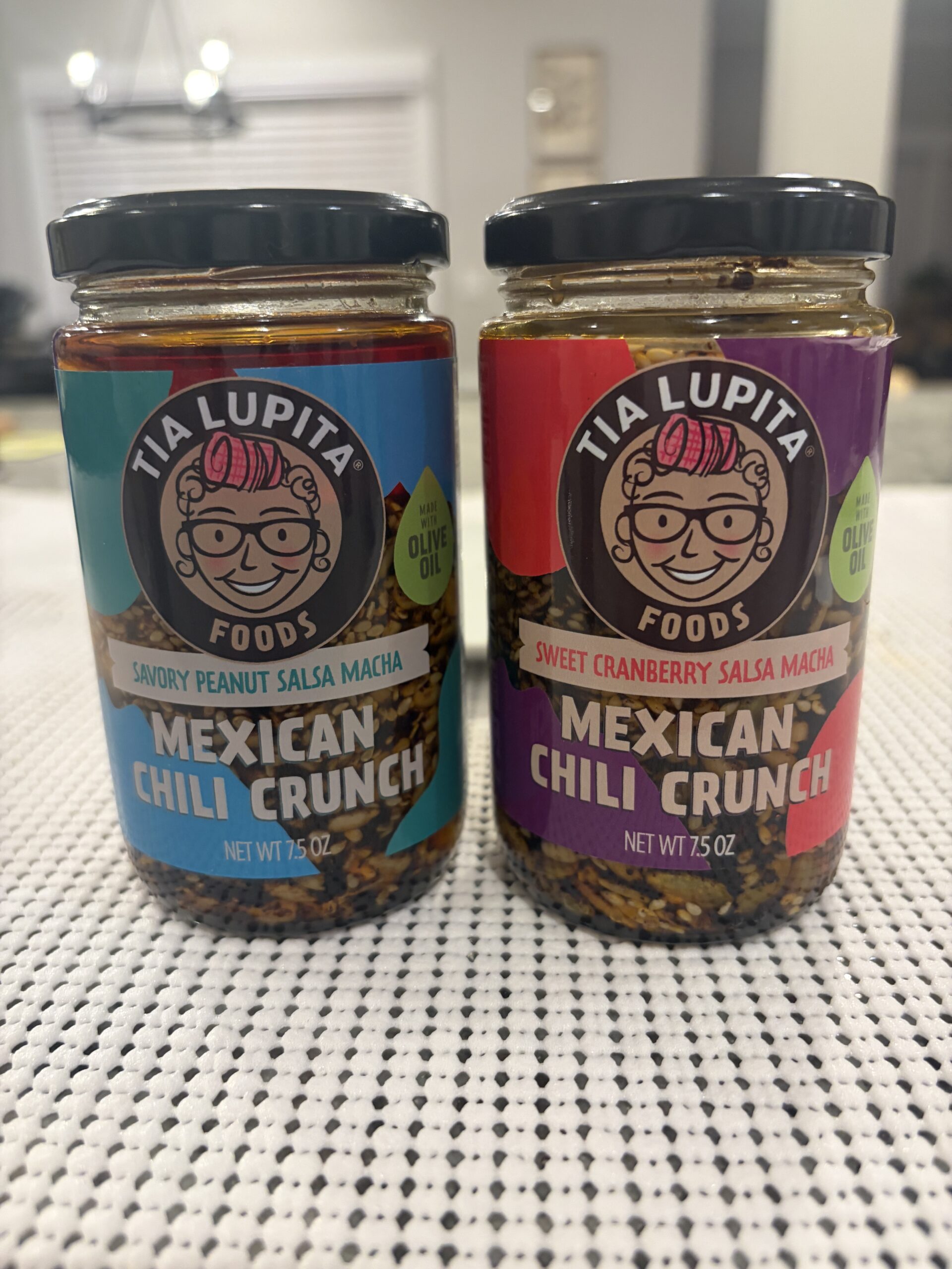 Tia Lupita salsa macha Sweet Cranberry and Savory Peanut jars side by side — Flavor Index Lab
