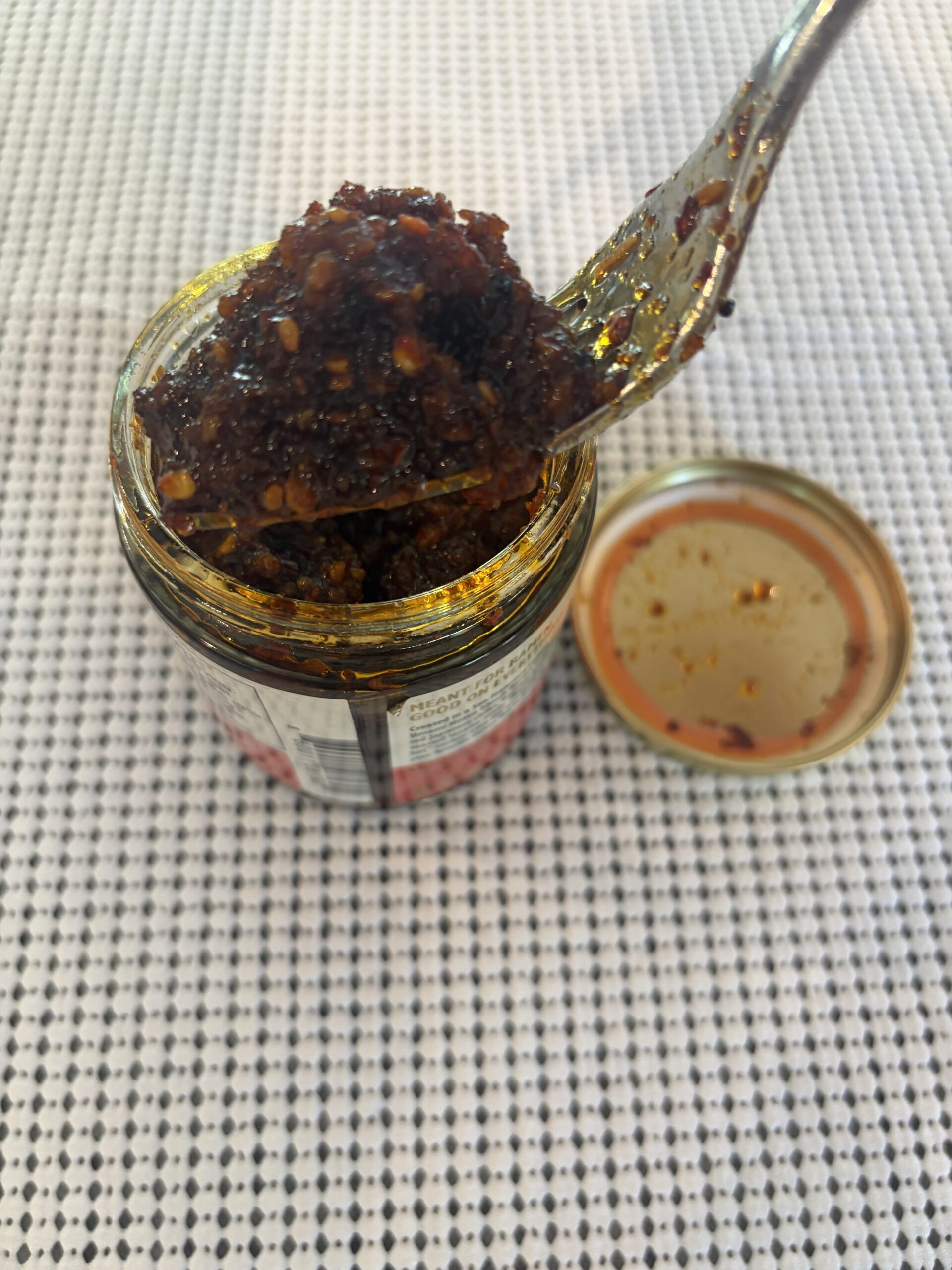 Umami Hottie Original Heat chili oil fork pull — Flavor Index Lab