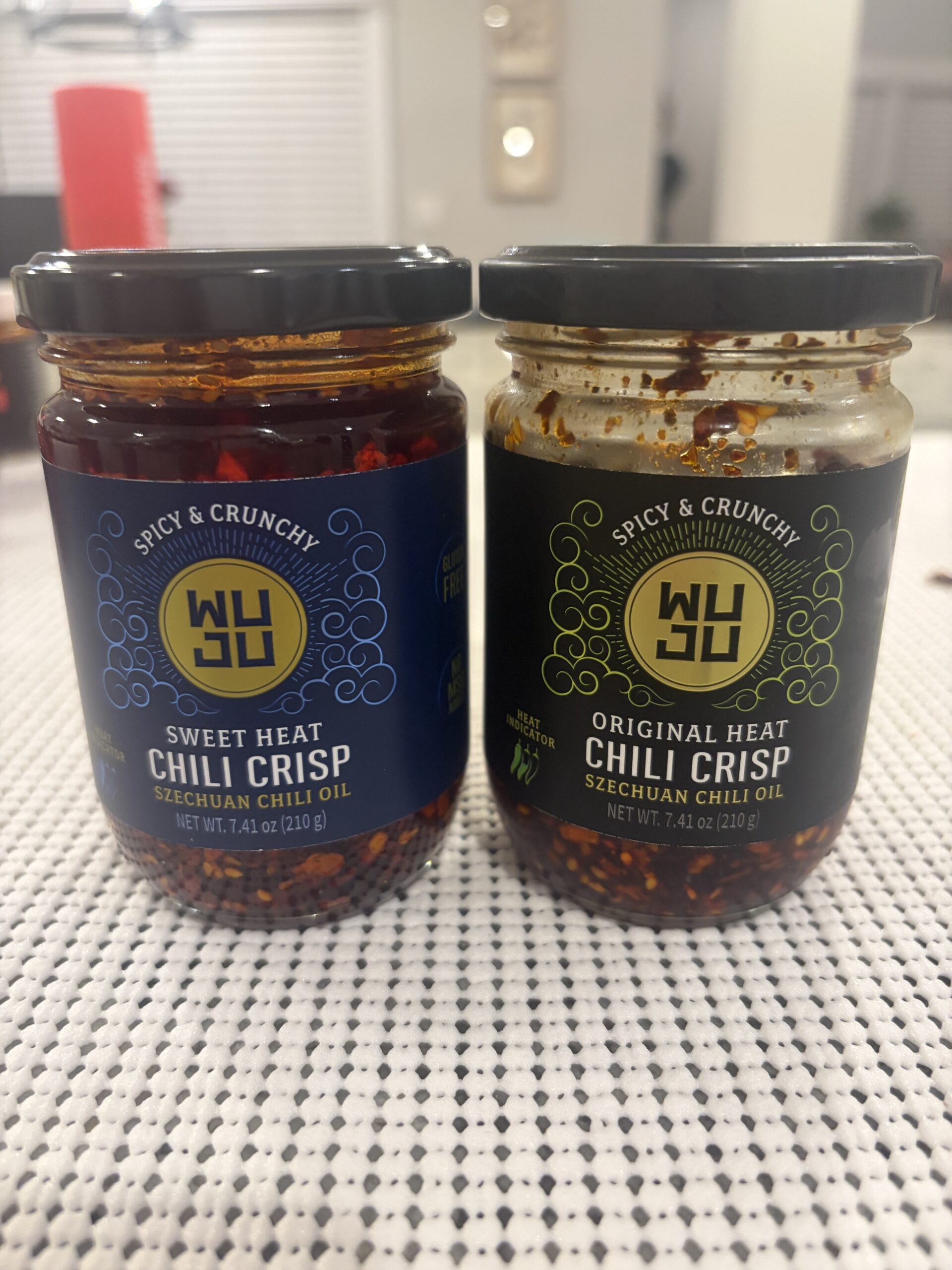 WUJU Sweet Heat vs Original Heat chili crisp jars side by side — Flavor Index Lab