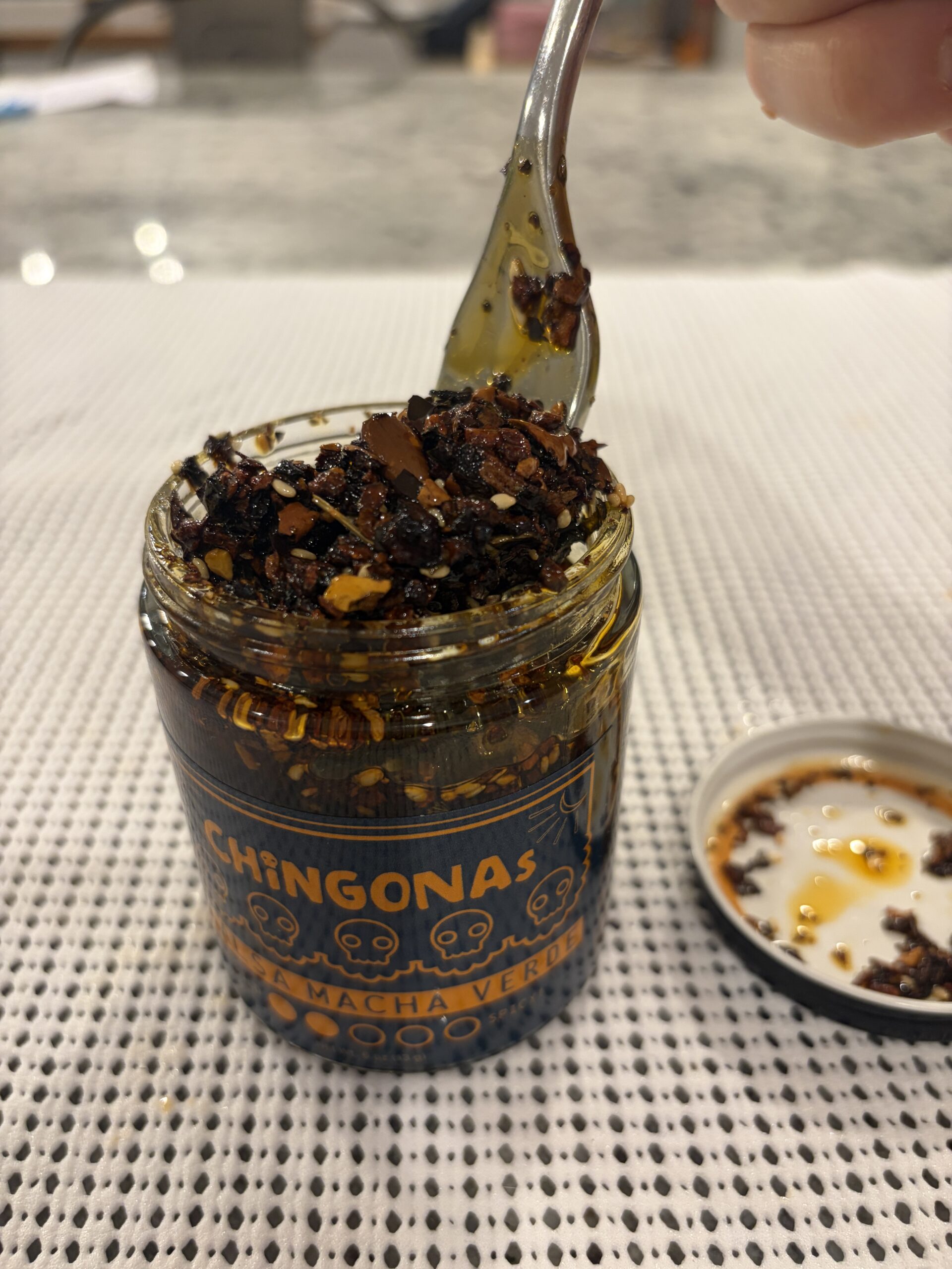 CHiNGONAs Salsa Macha Verde fork pull — Flavor Index Lab