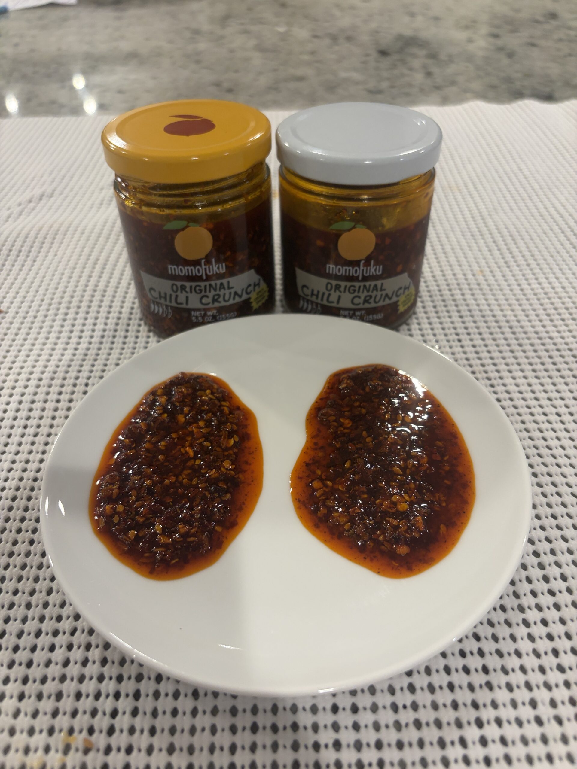Momofuku Chili Crunch both batch labels side by side — Flavor Index Lab