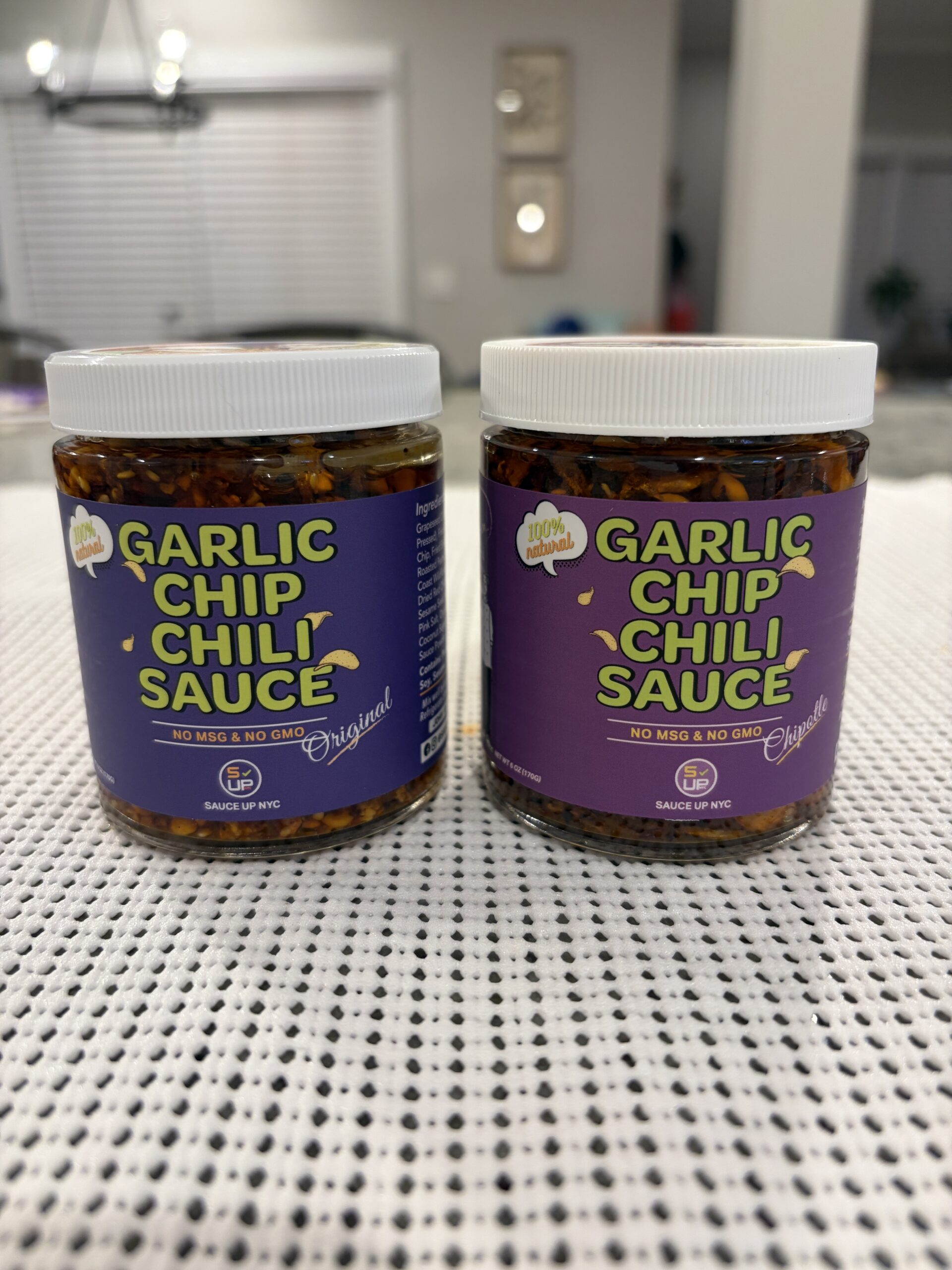 Sauce Up NYC garlic chip comparison Original and Chipotle jars — Flavor Index Lab