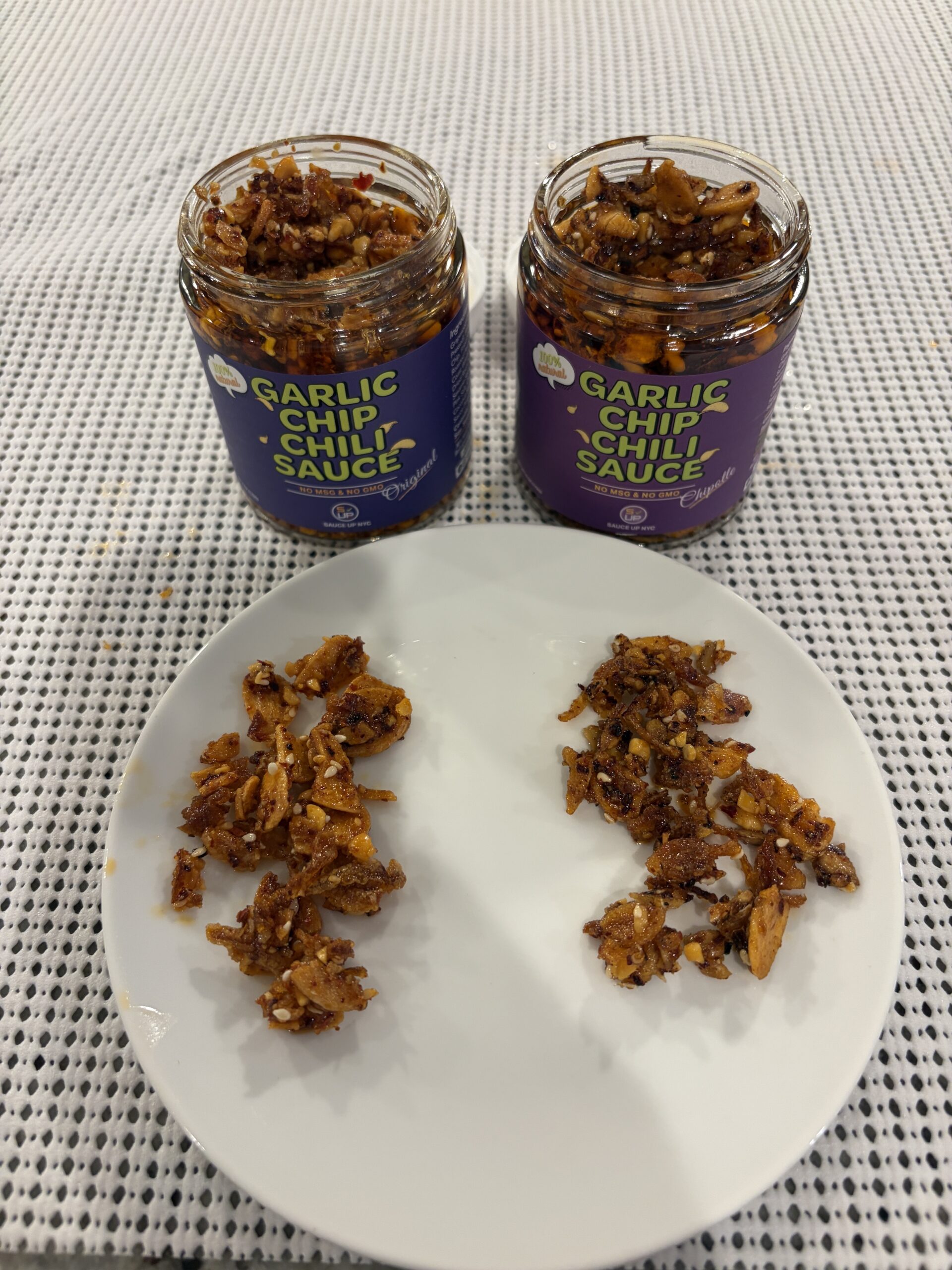 Sauce Up NYC garlic chip comparison ingredient labels — Flavor Index Lab