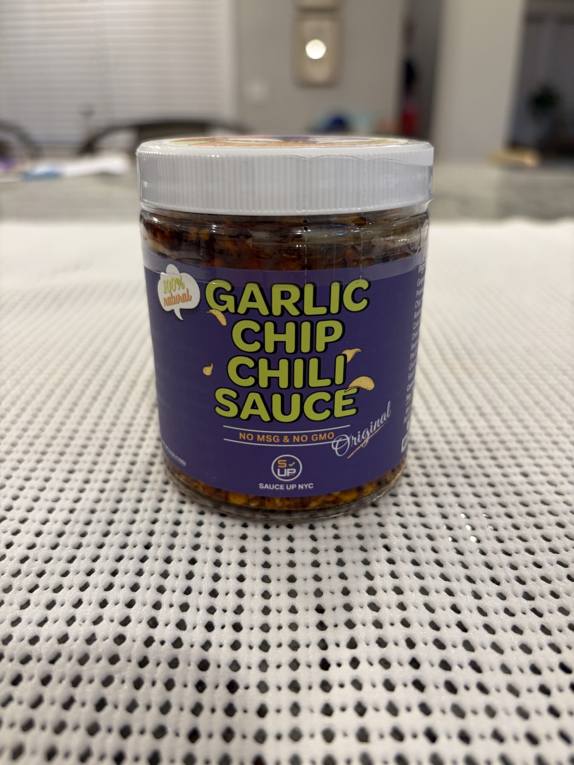 Sauce Up NYC garlic chip chili sauce jar — Flavor Index Lab