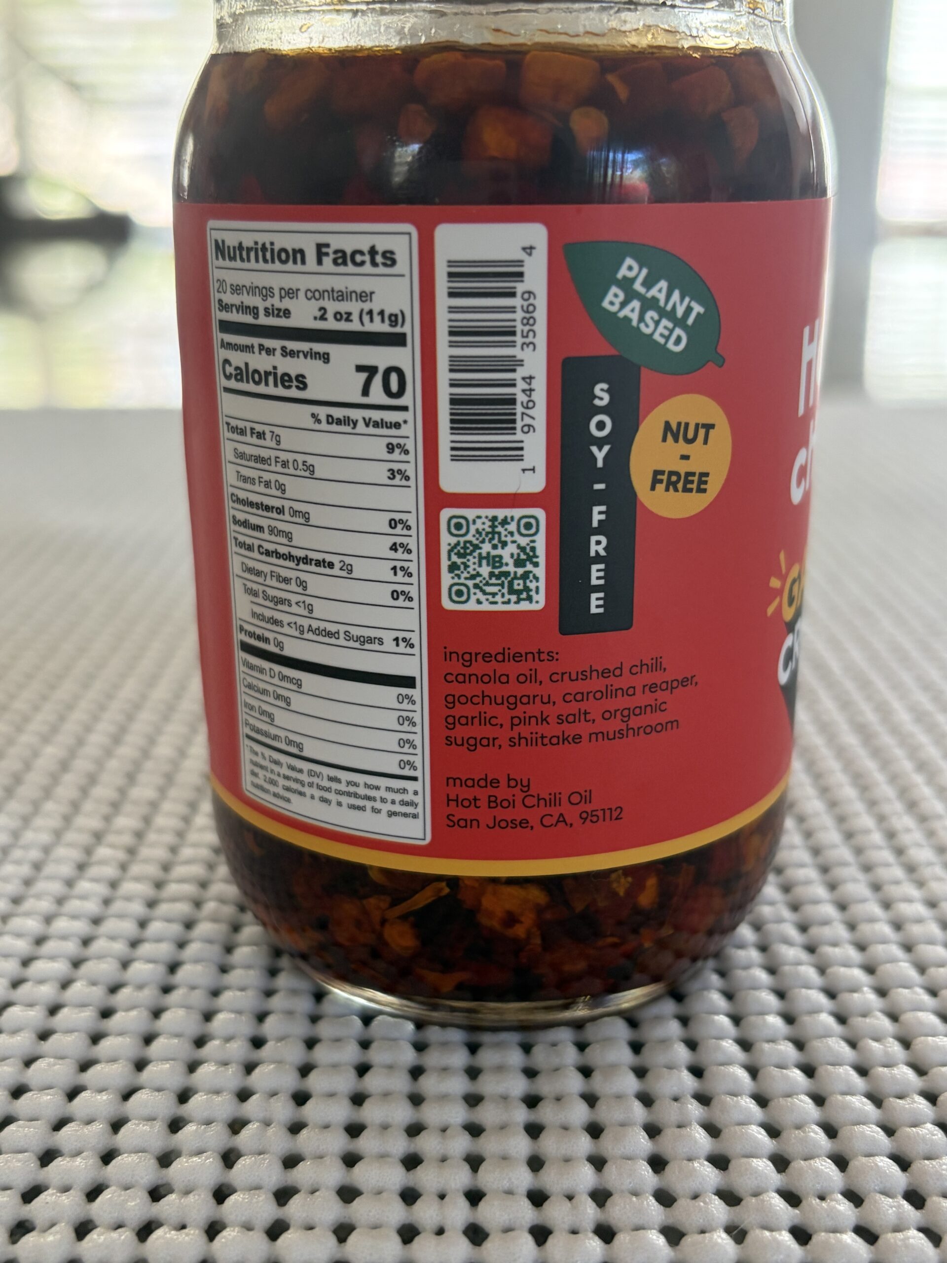 Hot Boi Chili Oil Fire nutrition facts and ingredient list with Carolina Reaper — Flavor Index Lab