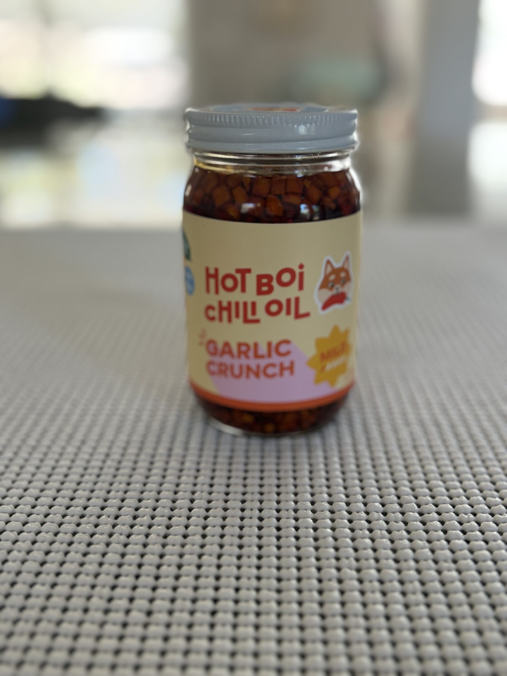 Hot Boi Chili Oil Mild review jar, Garlic Crunch front label — Flavor Index Lab